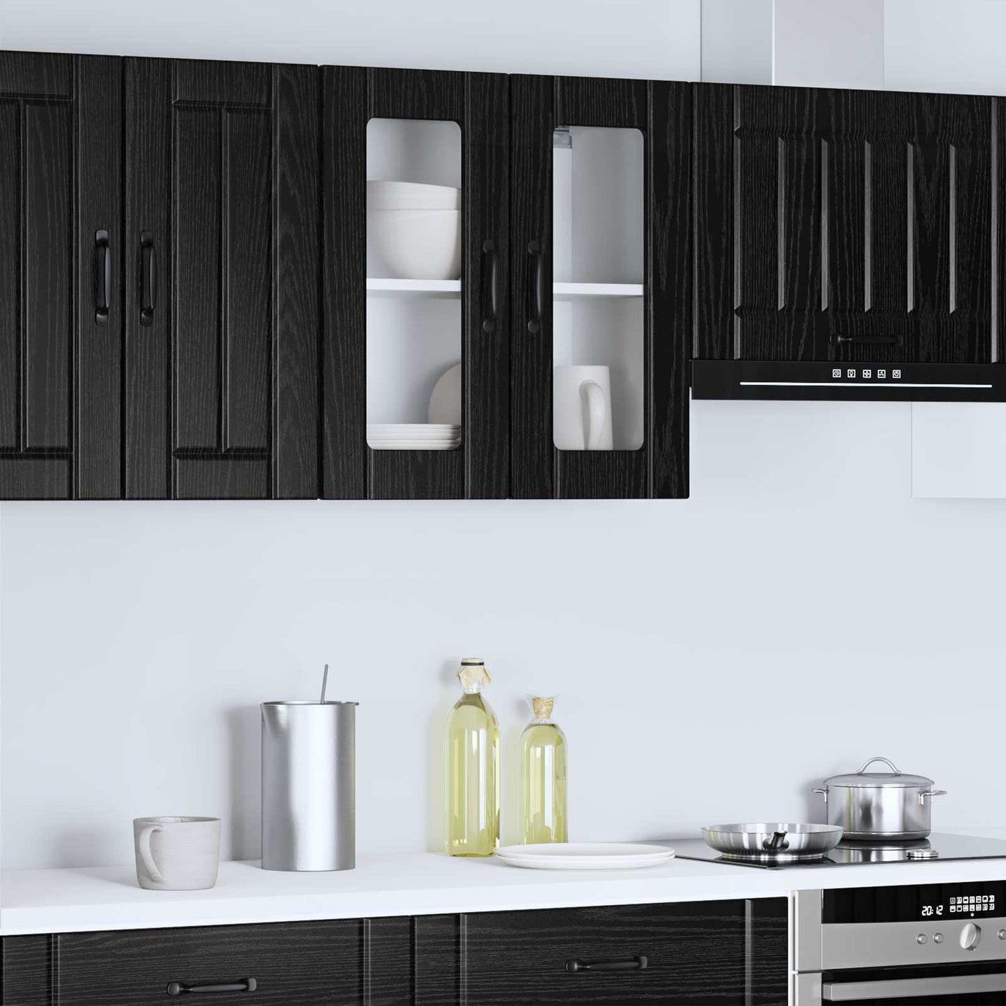 Wall Glass Cabinet LUCCA Black Oak 60 x 31 x 60 cm