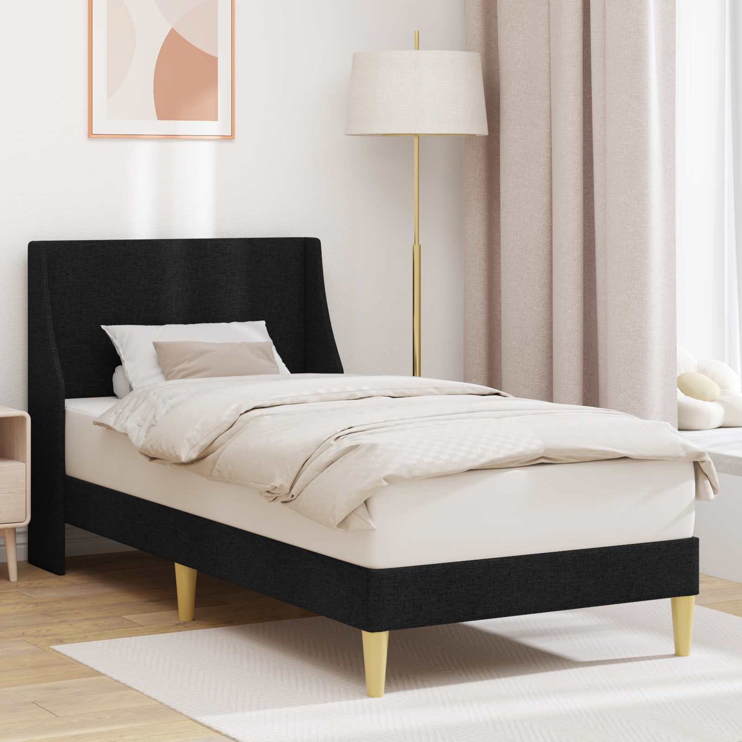 Bed Frame with Headboard Black 90 x 190 cm Fabric