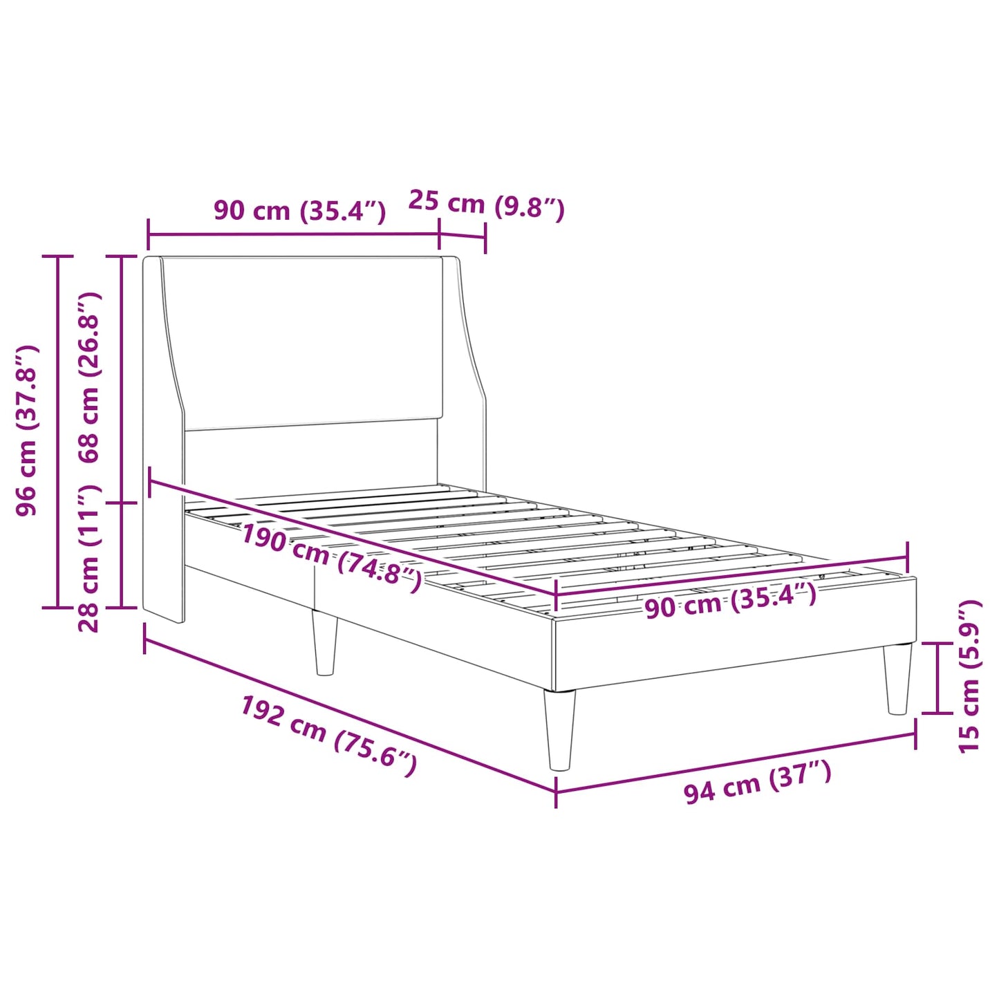 Bed Frame with Headboard Black 90 x 190 cm Fabric