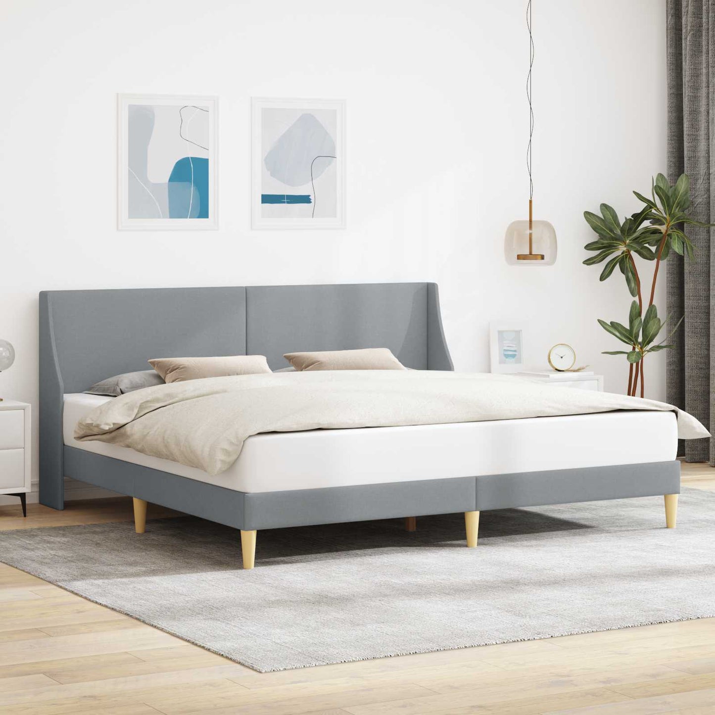Bed Frame with Headboard Light Grey 180 x 200 cm Fabric