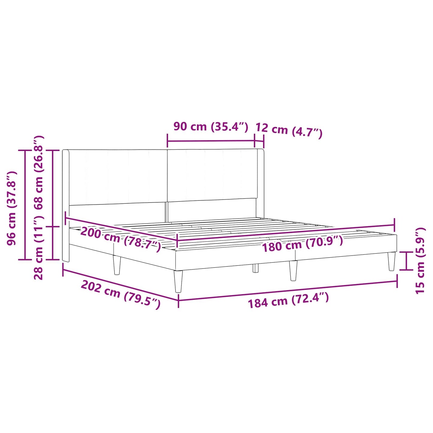 Bed Frame with Headboard Light Grey 180 x 200 cm Fabric