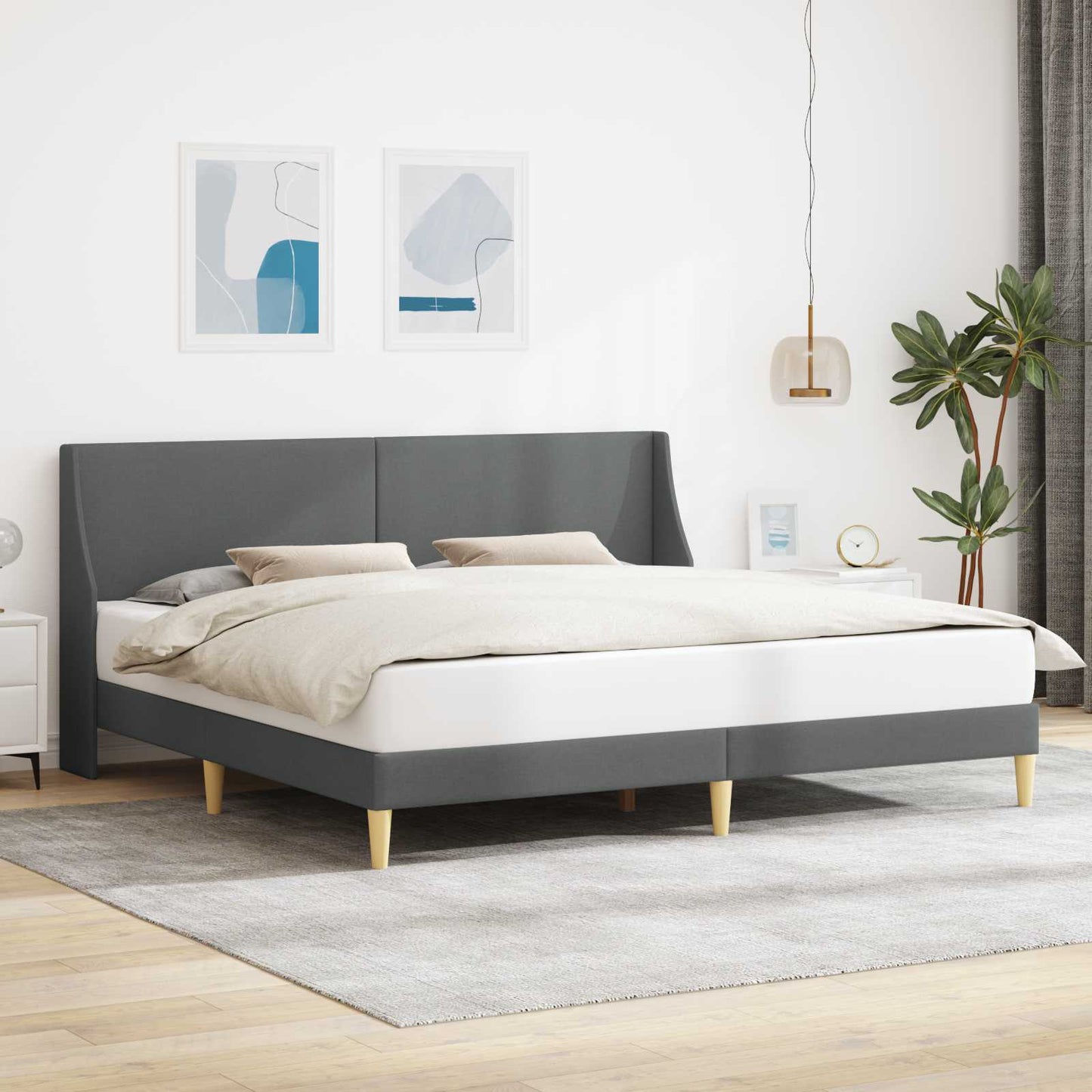 Bed Frame with Headboard Dark Grey 180 x 200 cm Fabric