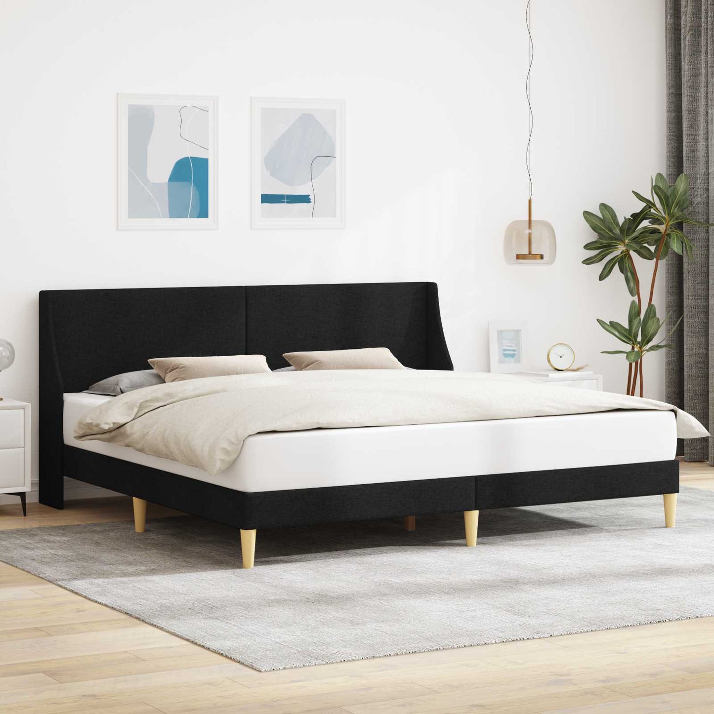 Bed Frame with Headboard Black 180 x 200 cm Fabric