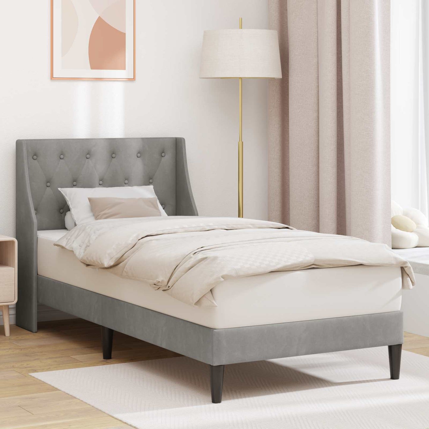 Bed Frame with Headboard Light Grey 90 x 190 cm Velvet