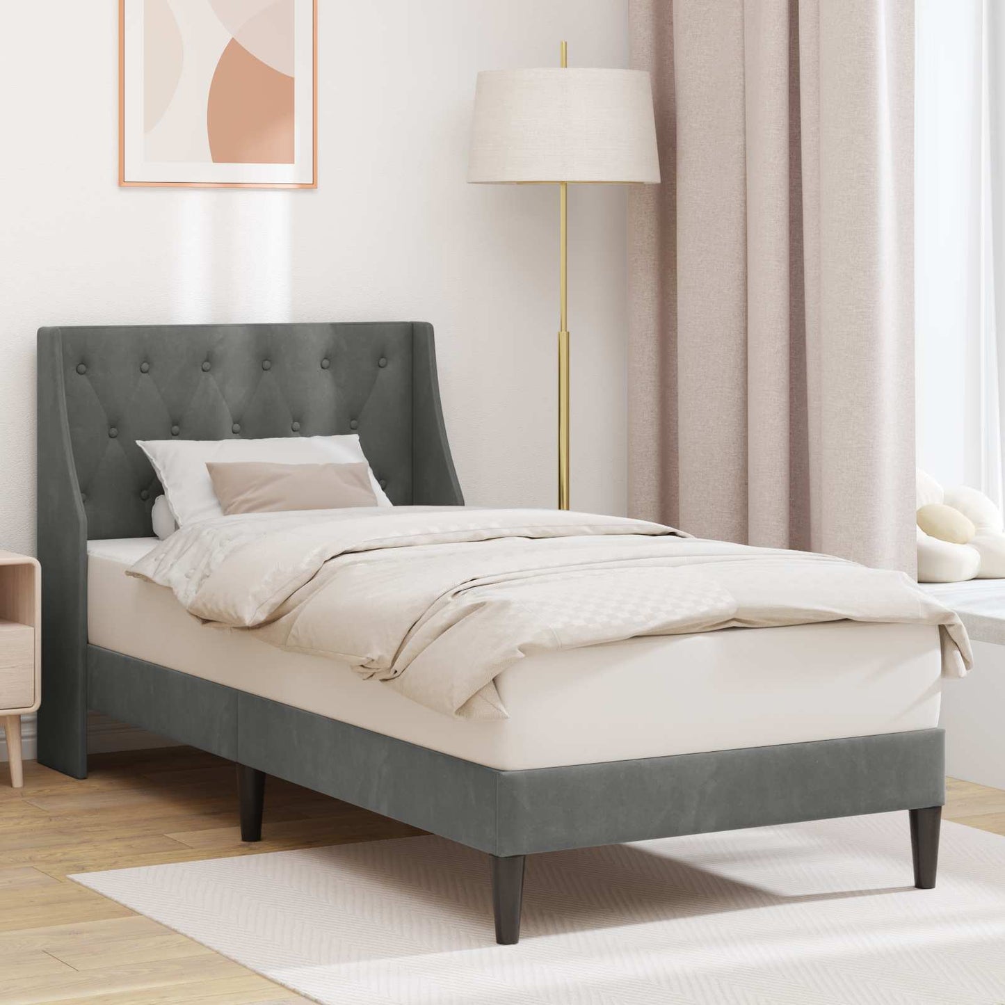 Bed Frame with Headboard Dark Grey 90 x 190 cm Velvet