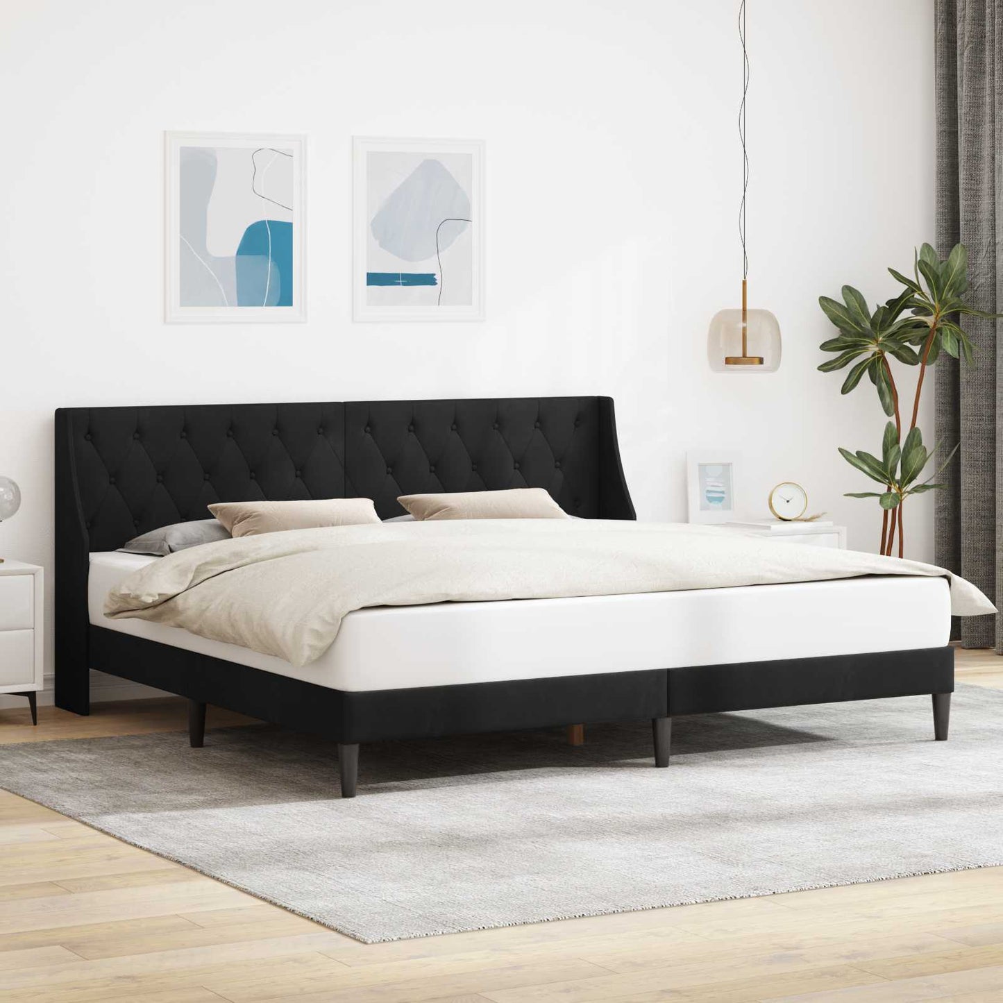 Bed Frame with Headboard Black 180 x 200 cm Velvet