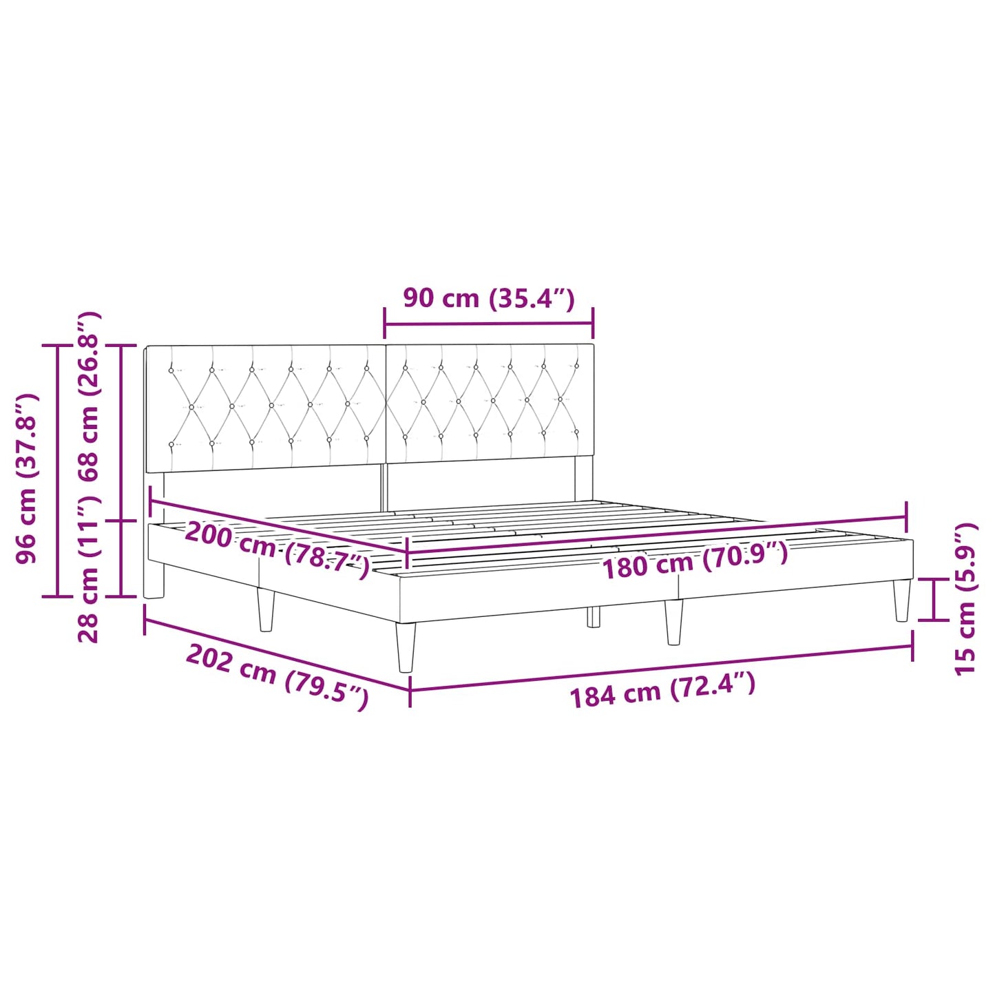 Bed Frame with Headboard Black 180 x 200 cm Velvet