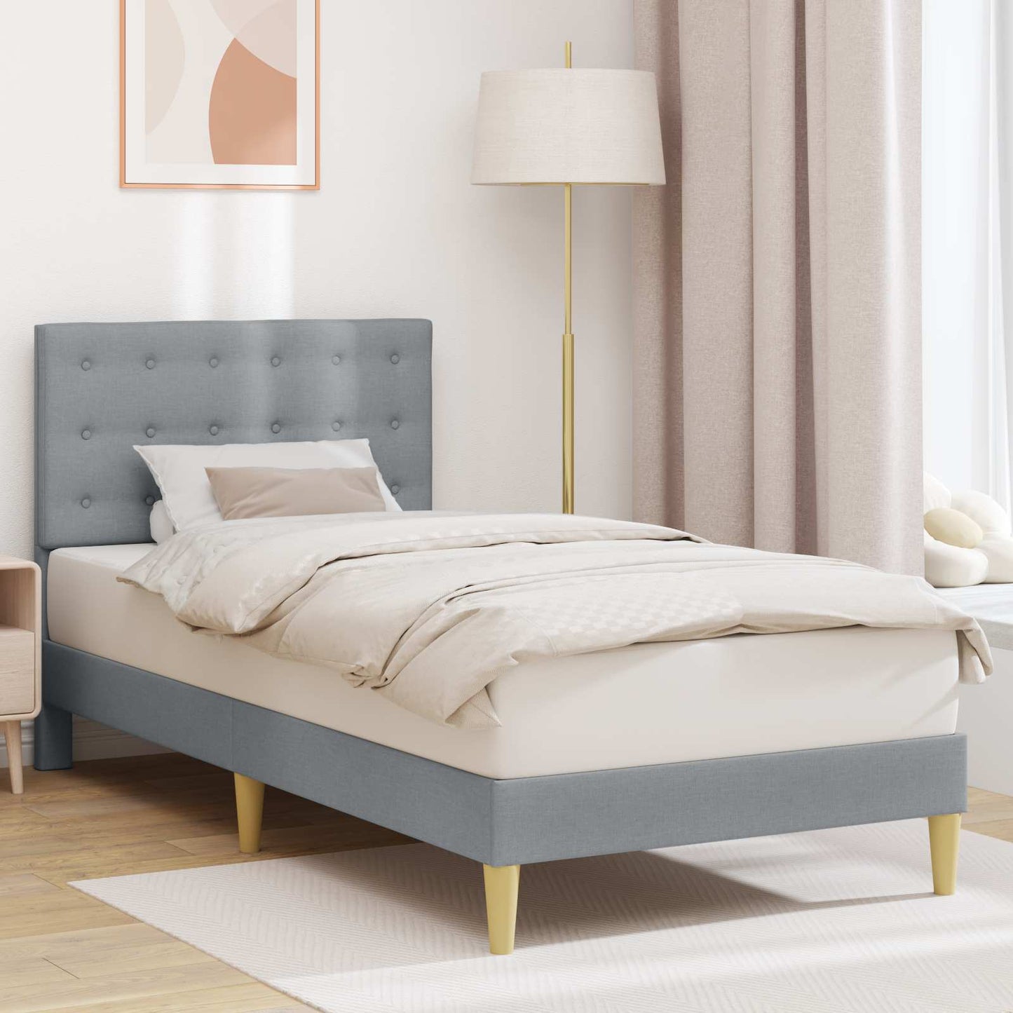 Bed Frame with Headboard Light Grey 90 x 190 cm Fabric