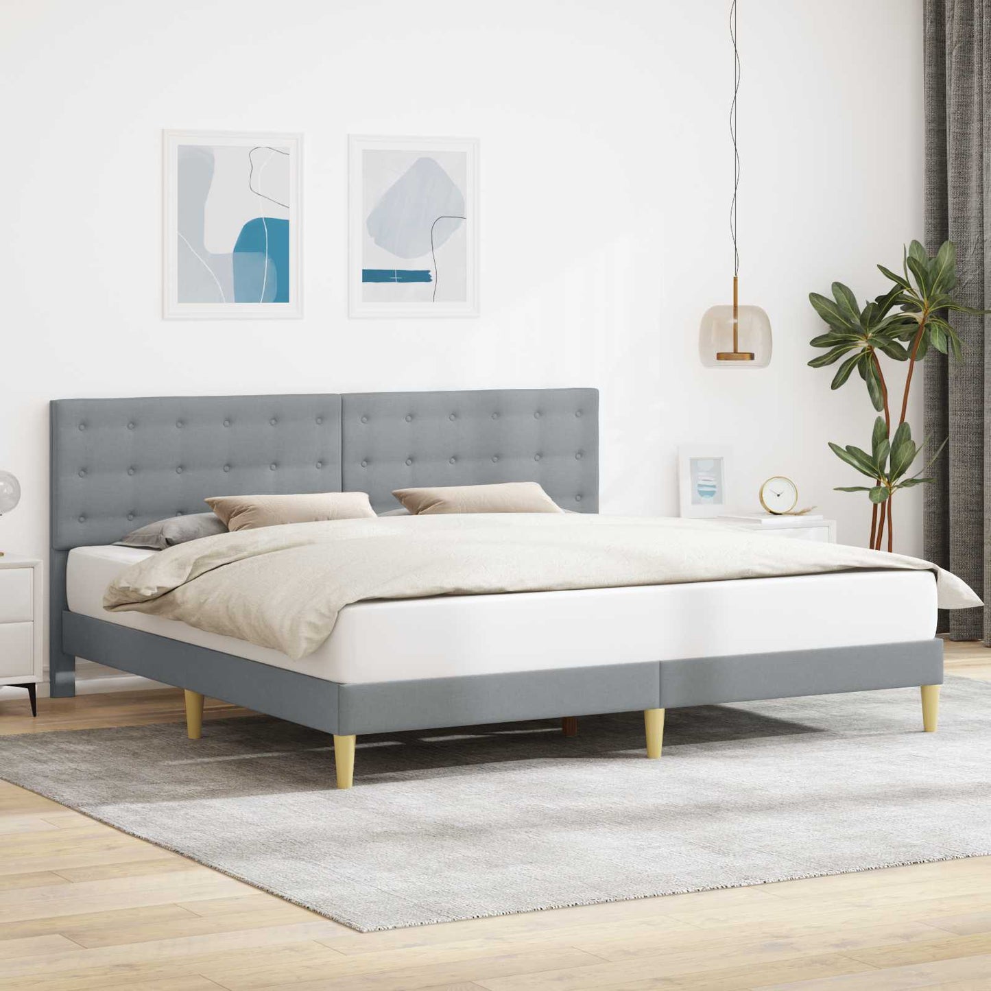 Bed Frame with Headboard Light Grey 180 x 200 cm Fabric