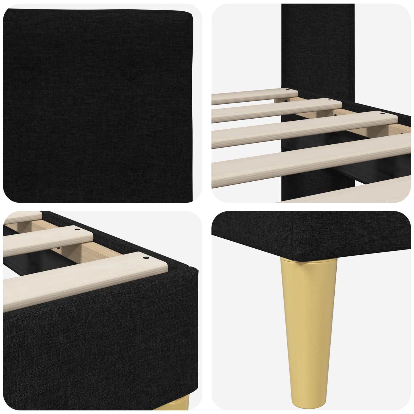 Bed Frame with Headboard Black 180 x 200 cm Fabric