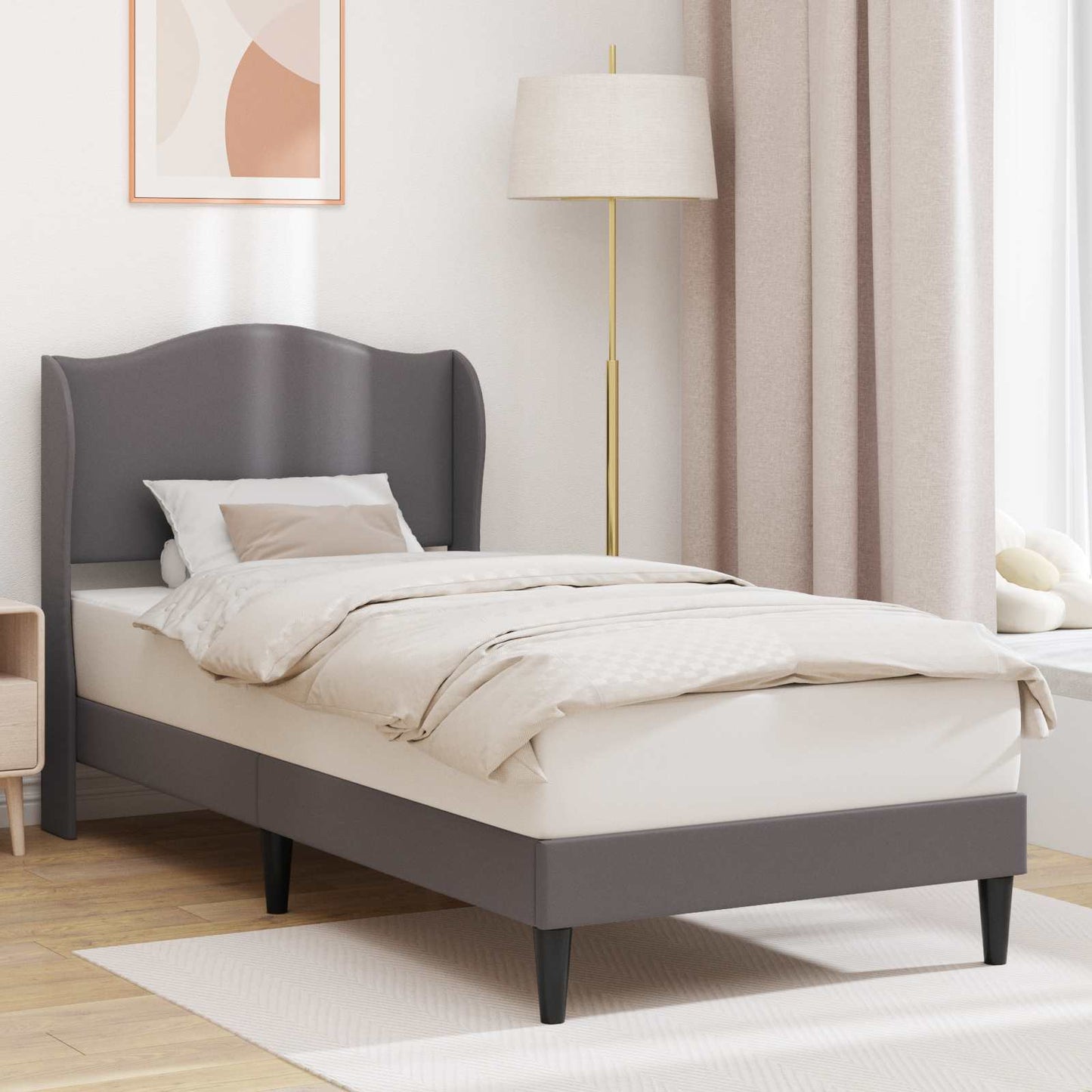 Bed Frame with Headboard Grey 90 x 190 cm Faux Leather