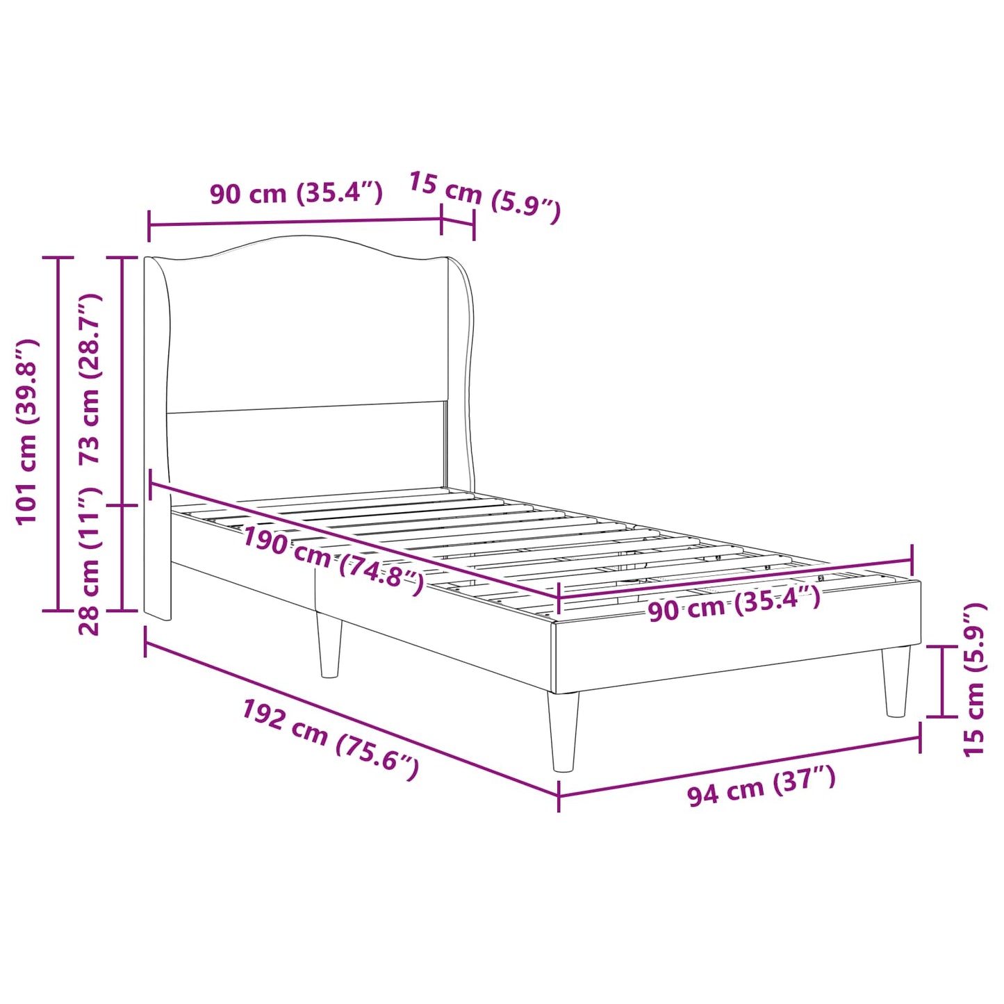 Bed Frame with Headboard Grey 90 x 190 cm Faux Leather