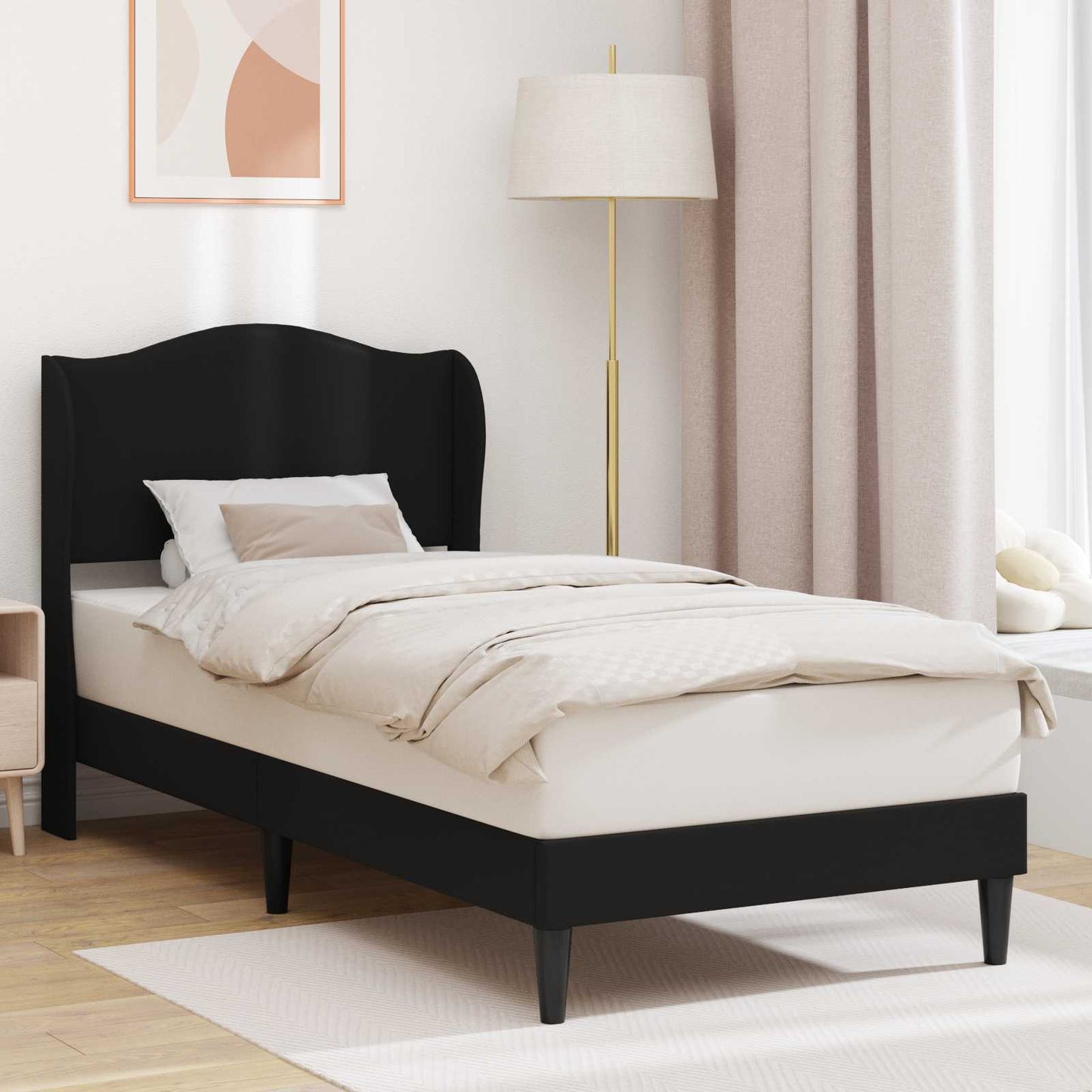 Bed Frame with Headboard Black 90 x 190 cm Faux Leather