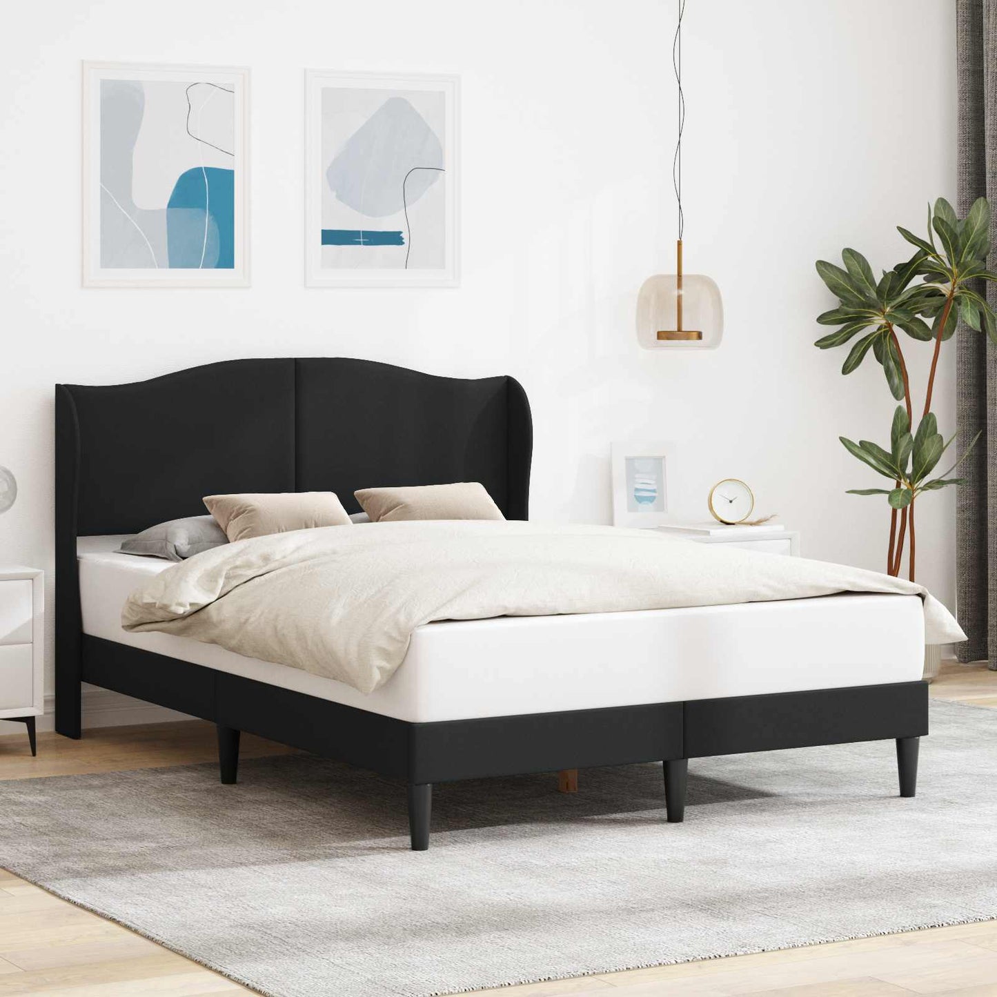 Bed Frame with Headboard Black 135 x 190 cm Faux Leather