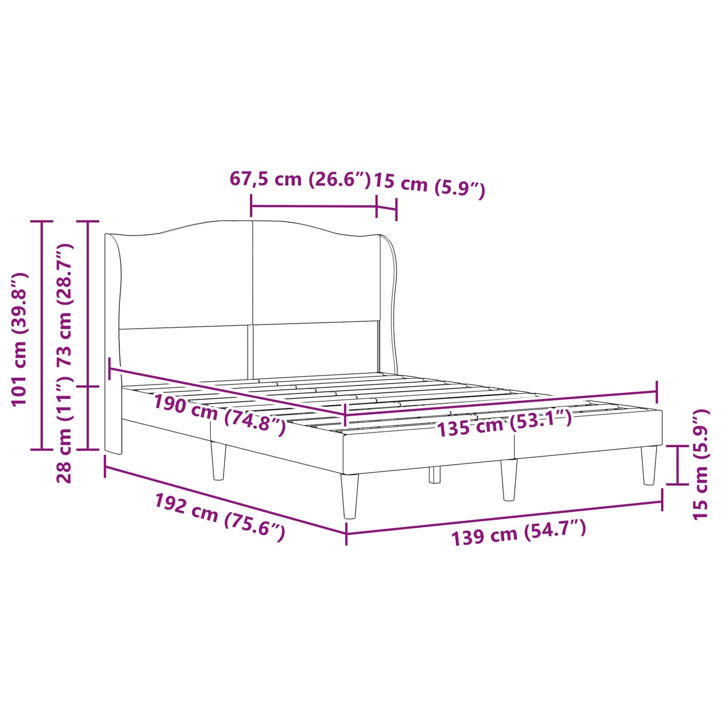 Bed Frame with Headboard Black 135 x 190 cm Faux Leather
