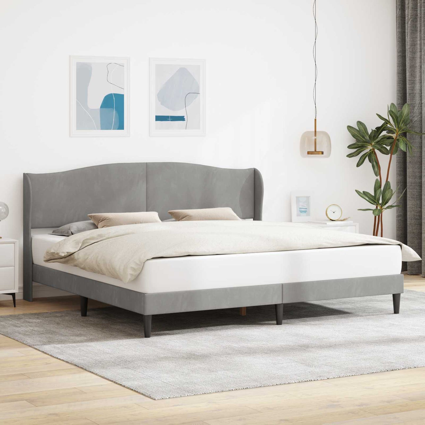 Bed Frame with Headboard Light Grey 180 x 200 cm Velvet