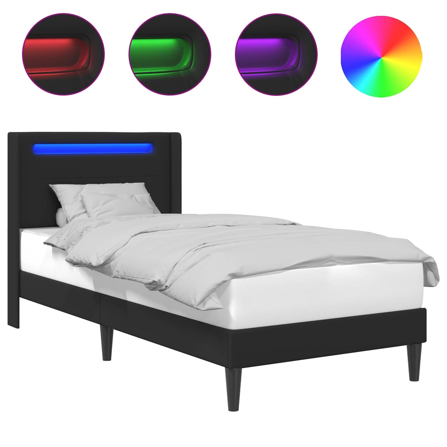 Bed Frame with LED Strip Lights Black 90 x 190 cm Faux Leather
