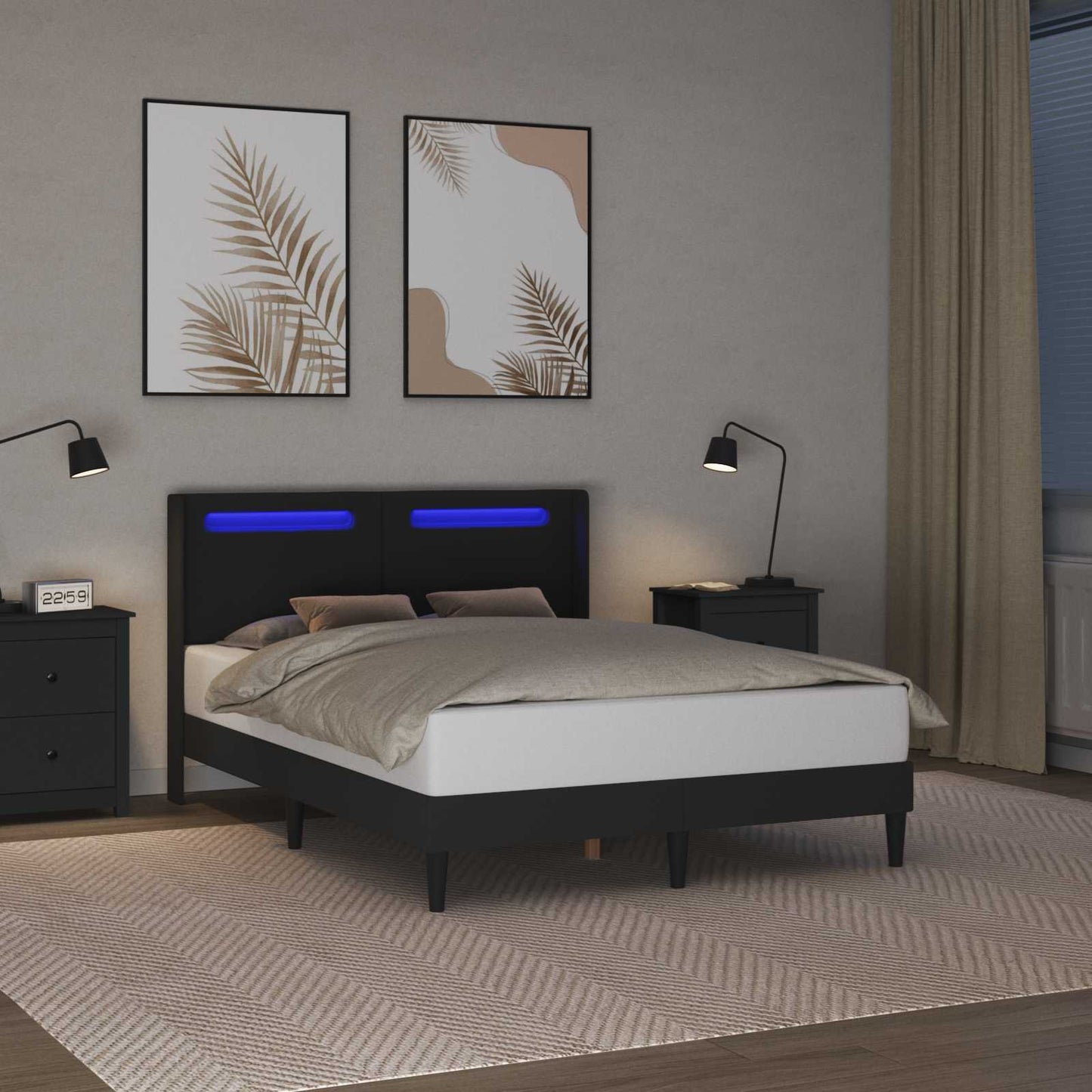 Bed Frame with LED Strip Lights Black 135 x 190 cm Faux Leather