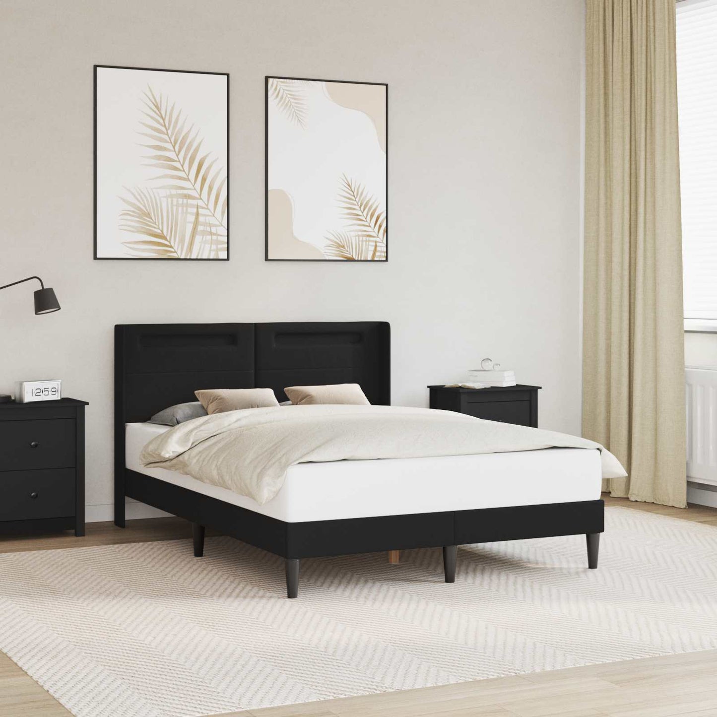 Bed Frame with LED Strip Lights Black 135 x 190 cm Faux Leather