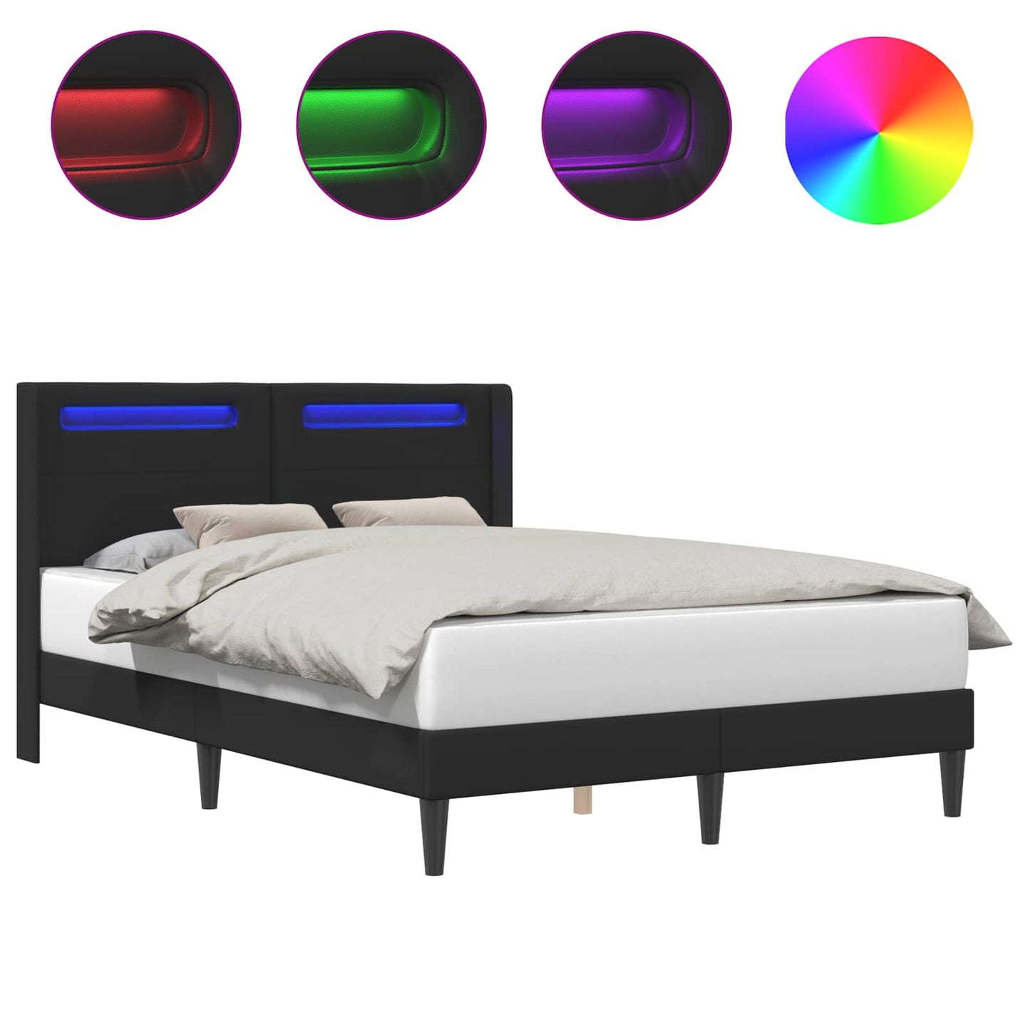 Bed Frame with LED Strip Lights Black 135 x 190 cm Faux Leather