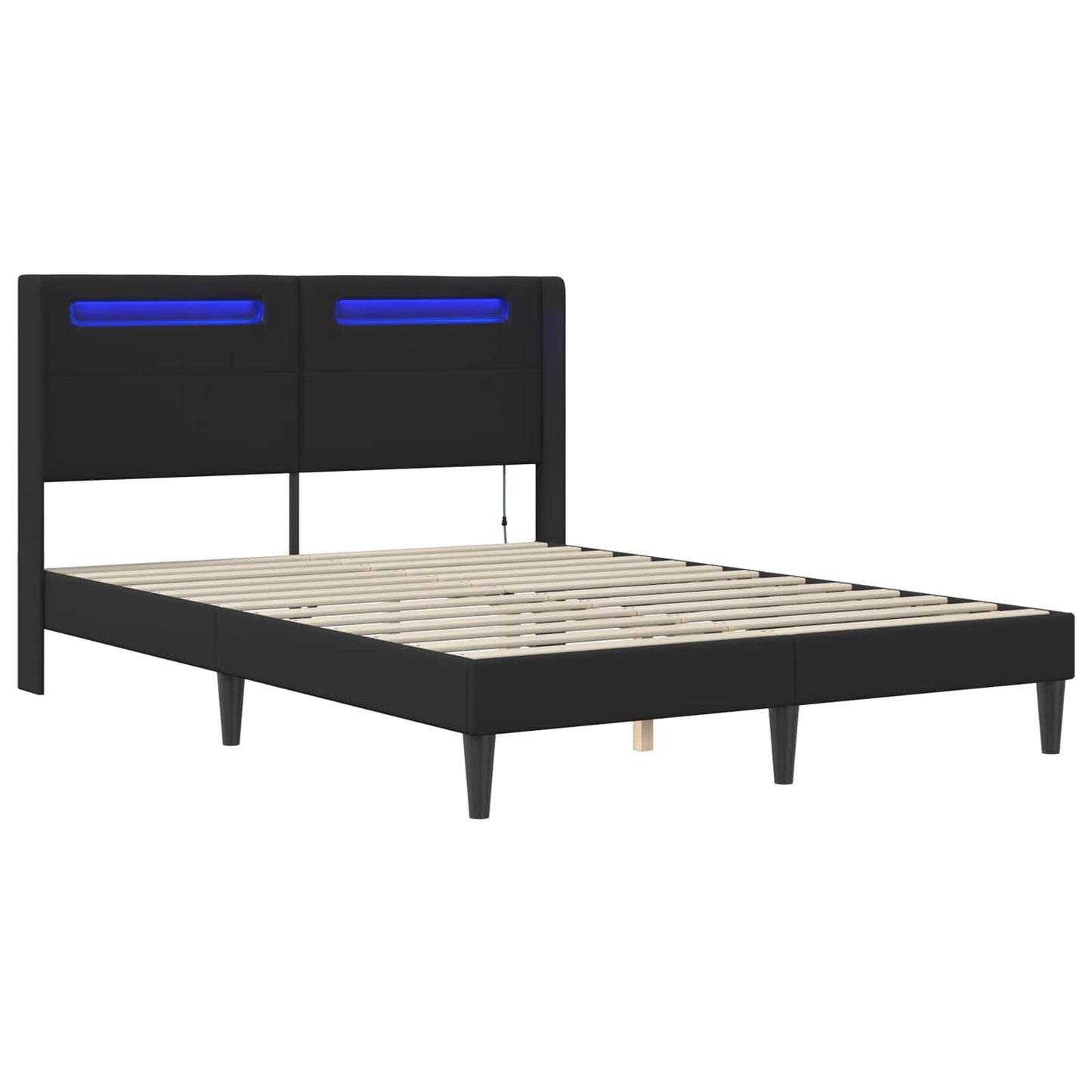 Bed Frame with LED Strip Lights Black 135 x 190 cm Faux Leather