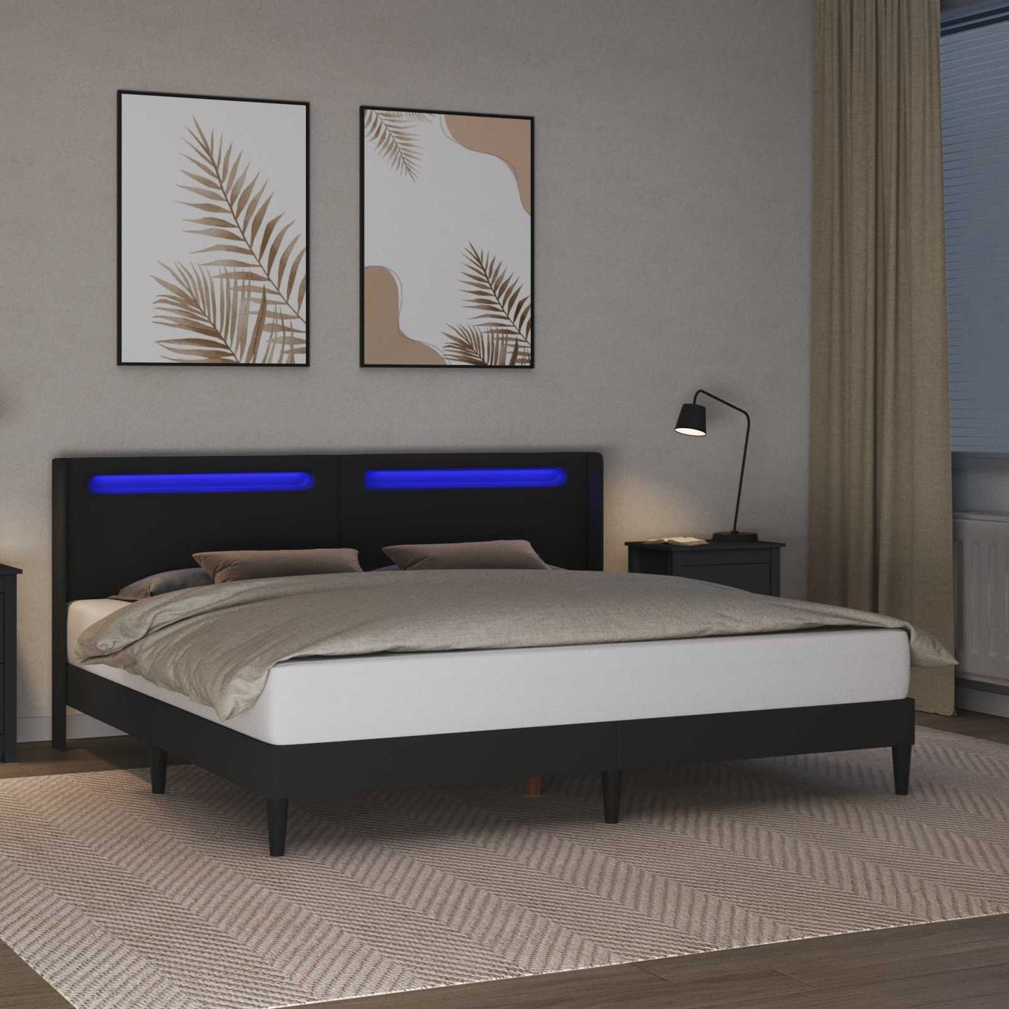 Bed Frame with LED Strip Lights Black 180 x 200 cm Faux Leather