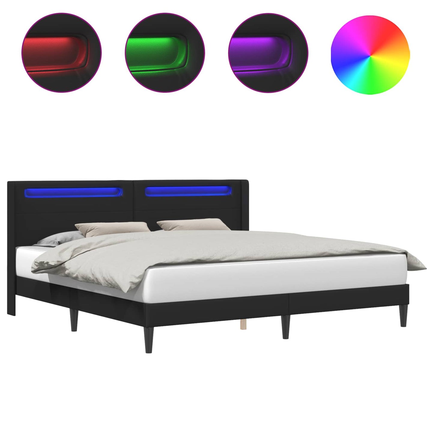 Bed Frame with LED Strip Lights Black 180 x 200 cm Faux Leather