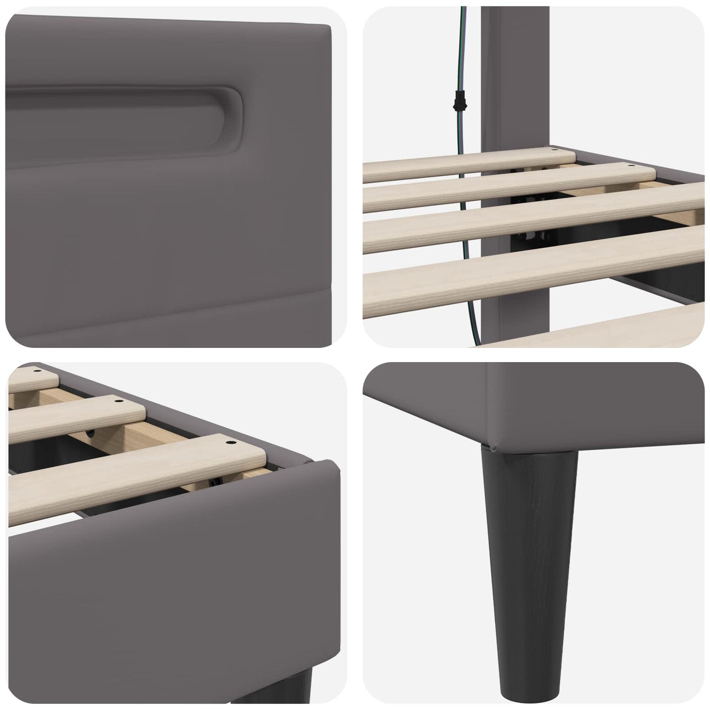 Bed Frame with LED Strip Lights Grey 90 x 190 cm Faux Leather