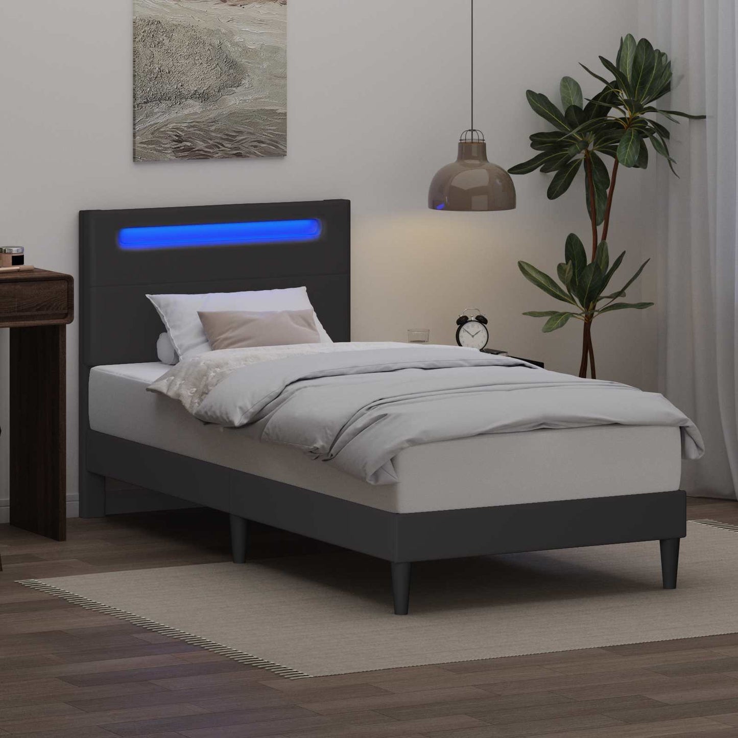 Bed Frame with LED Strip Lights Grey 90 x 190 cm Faux Leather