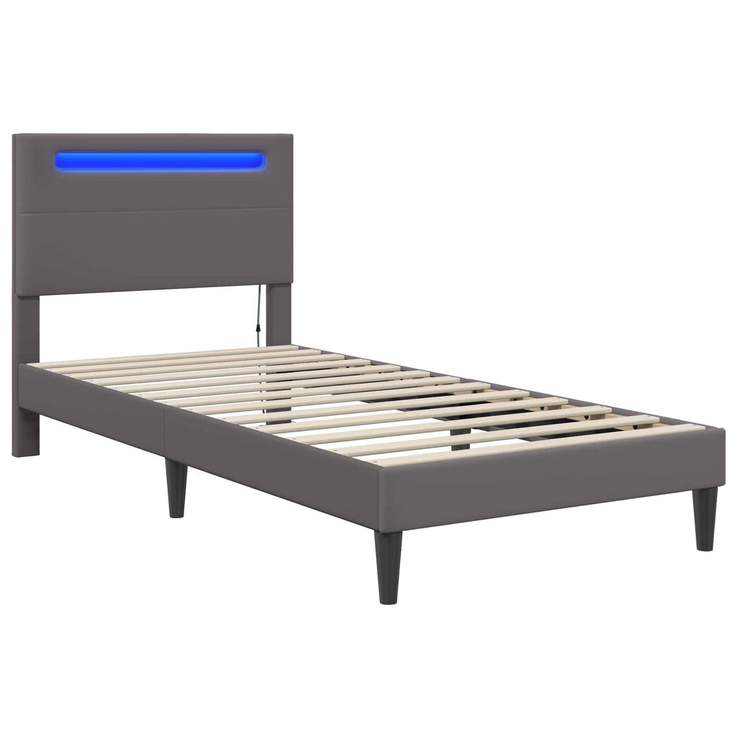 Bed Frame with LED Strip Lights Grey 90 x 190 cm Faux Leather