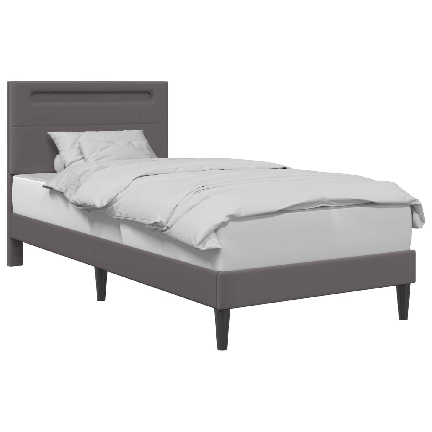 Bed Frame with LED Strip Lights Grey 90 x 190 cm Faux Leather