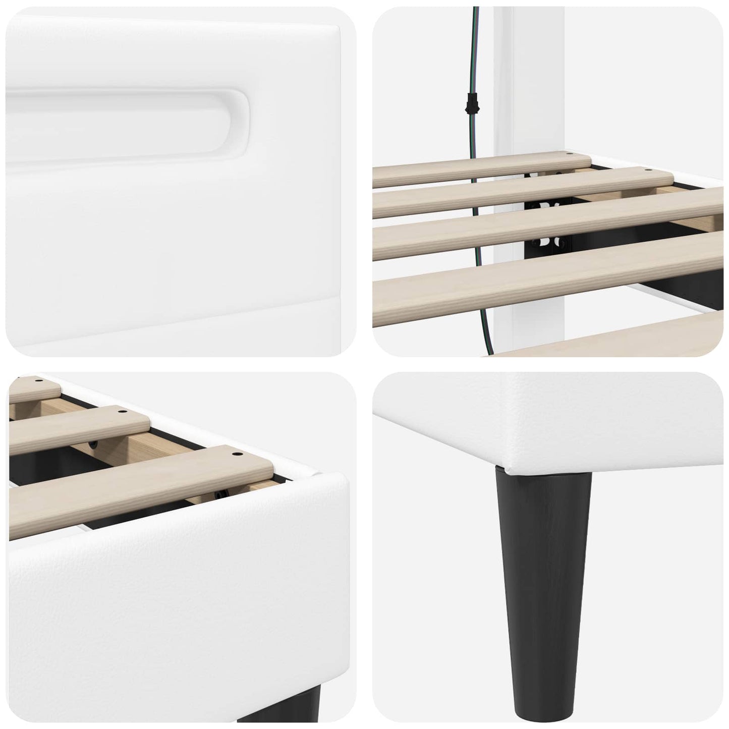 Bed Frame with LED Strip Lights White 90 x 190 cm Faux Leather