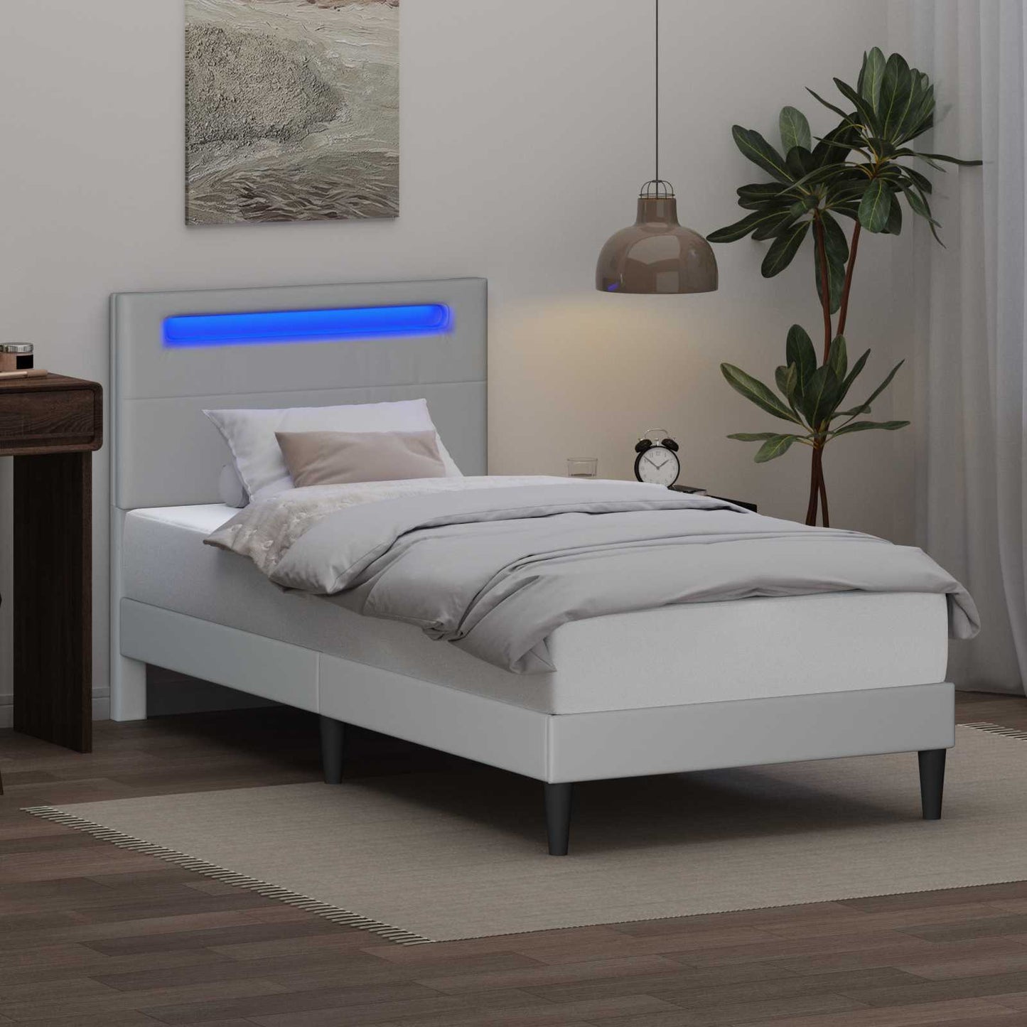 Bed Frame with LED Strip Lights White 90 x 190 cm Faux Leather