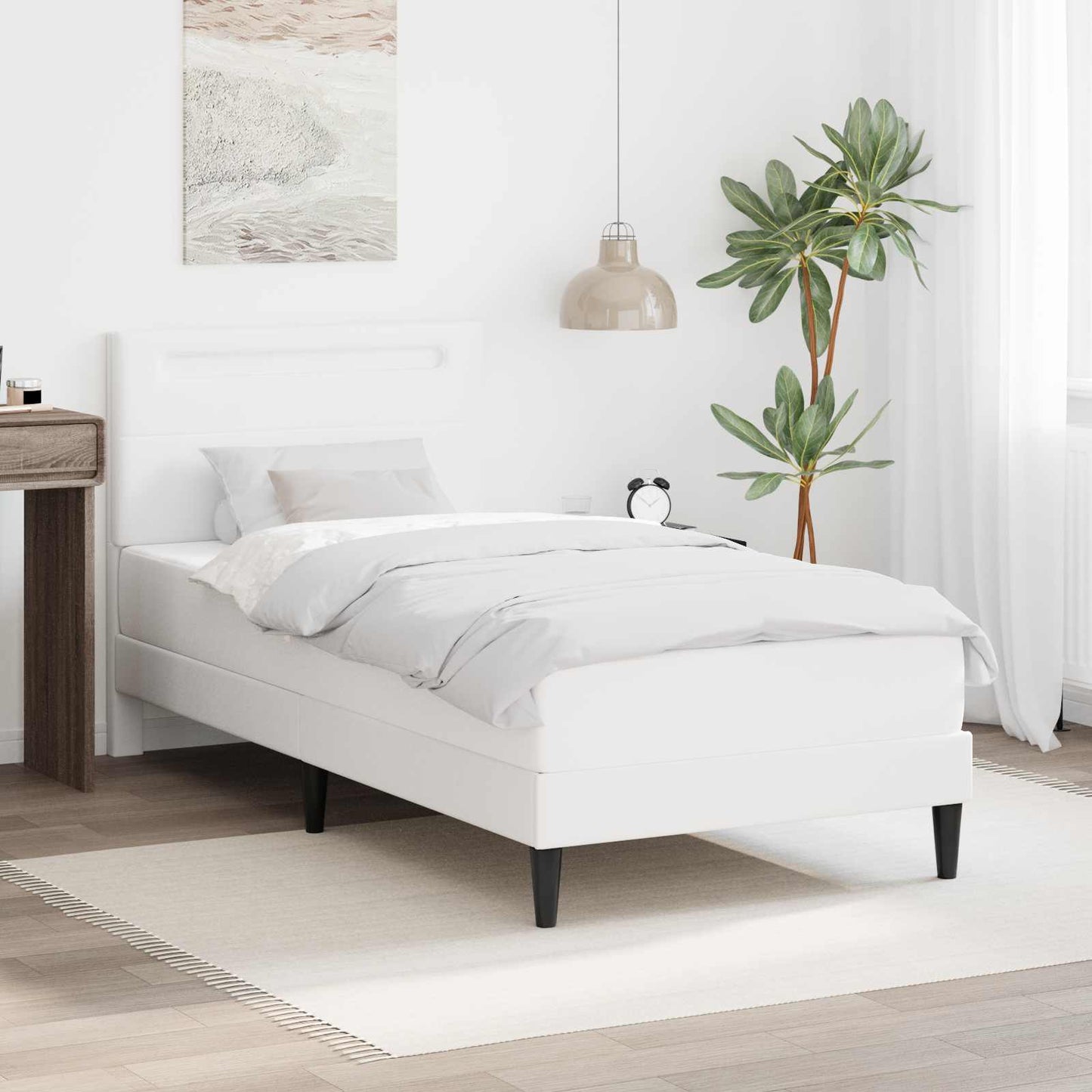 Bed Frame with LED Strip Lights White 90 x 190 cm Faux Leather