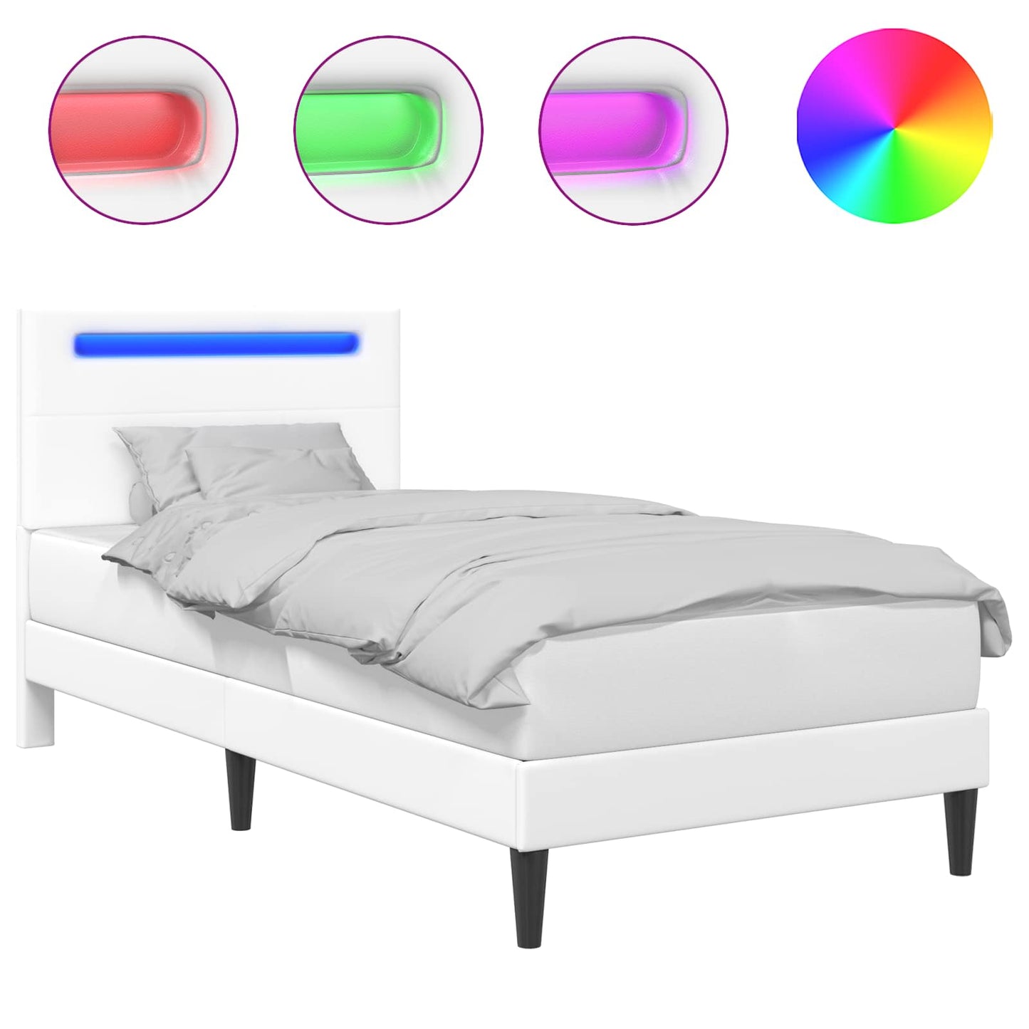 Bed Frame with LED Strip Lights White 90 x 190 cm Faux Leather