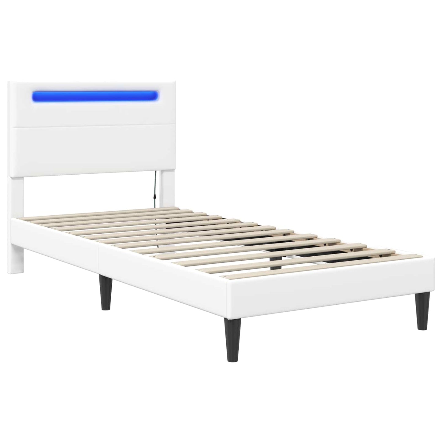 Bed Frame with LED Strip Lights White 90 x 190 cm Faux Leather
