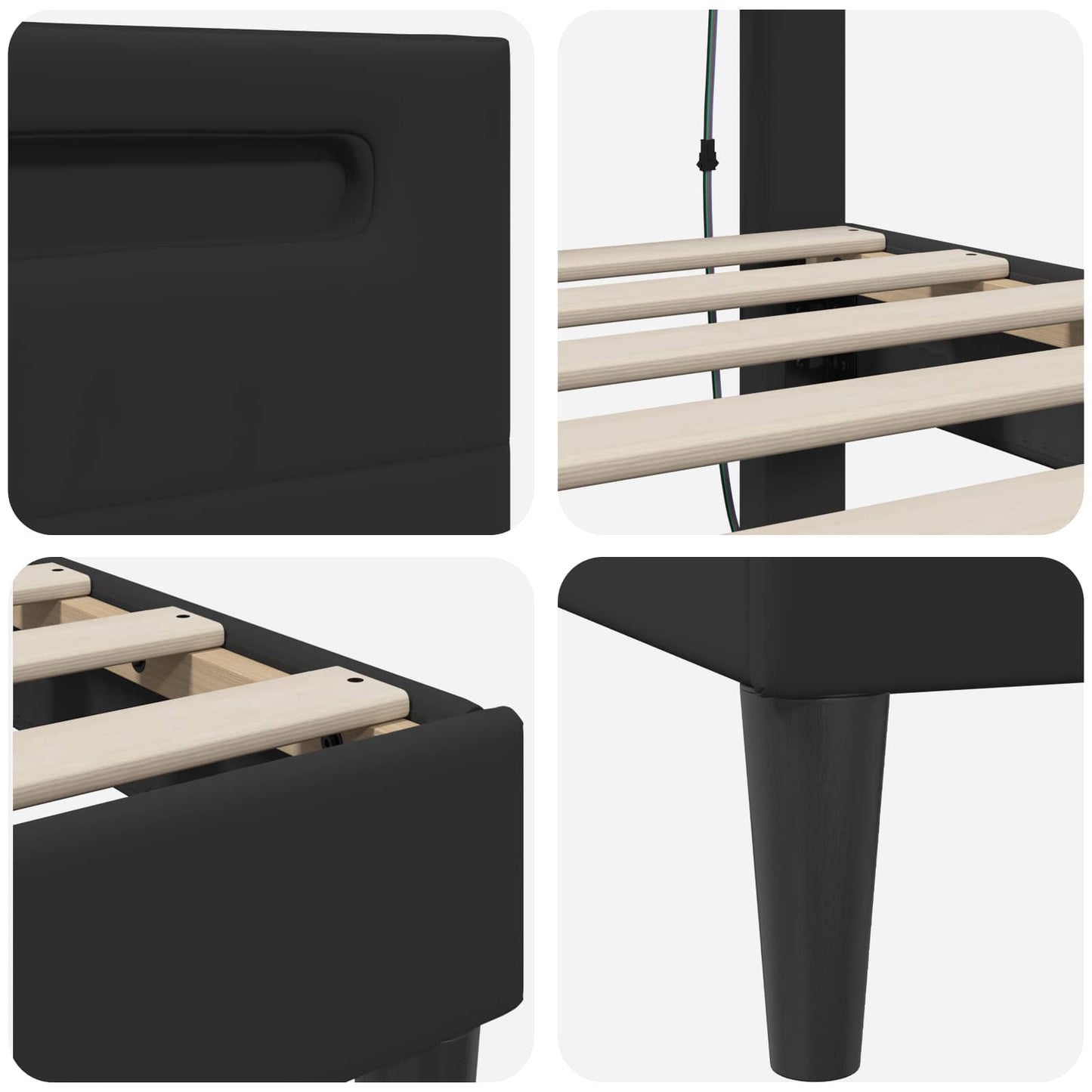 Bed Frame with LED Strip Lights Black 135 x 190 cm Faux Leather