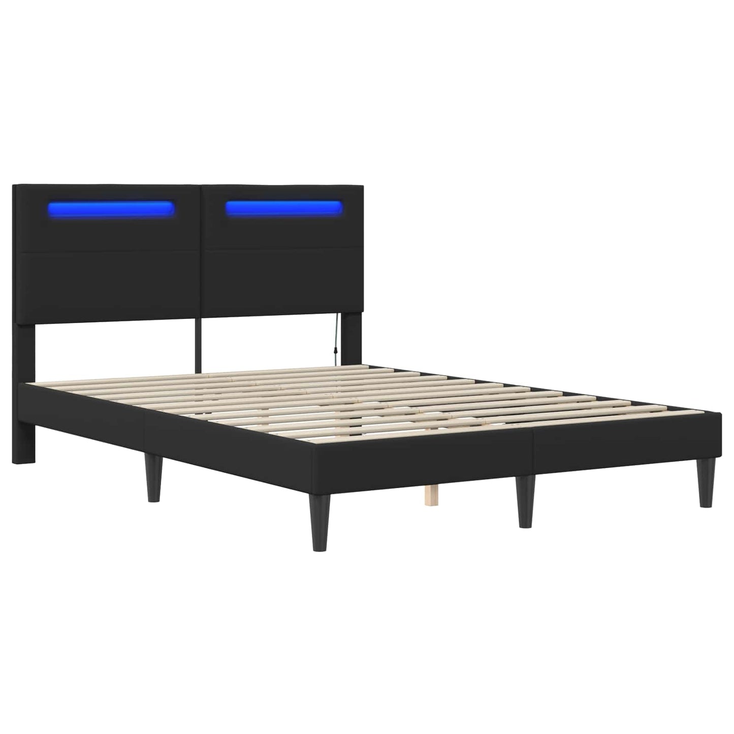 Bed Frame with LED Strip Lights Black 135 x 190 cm Faux Leather