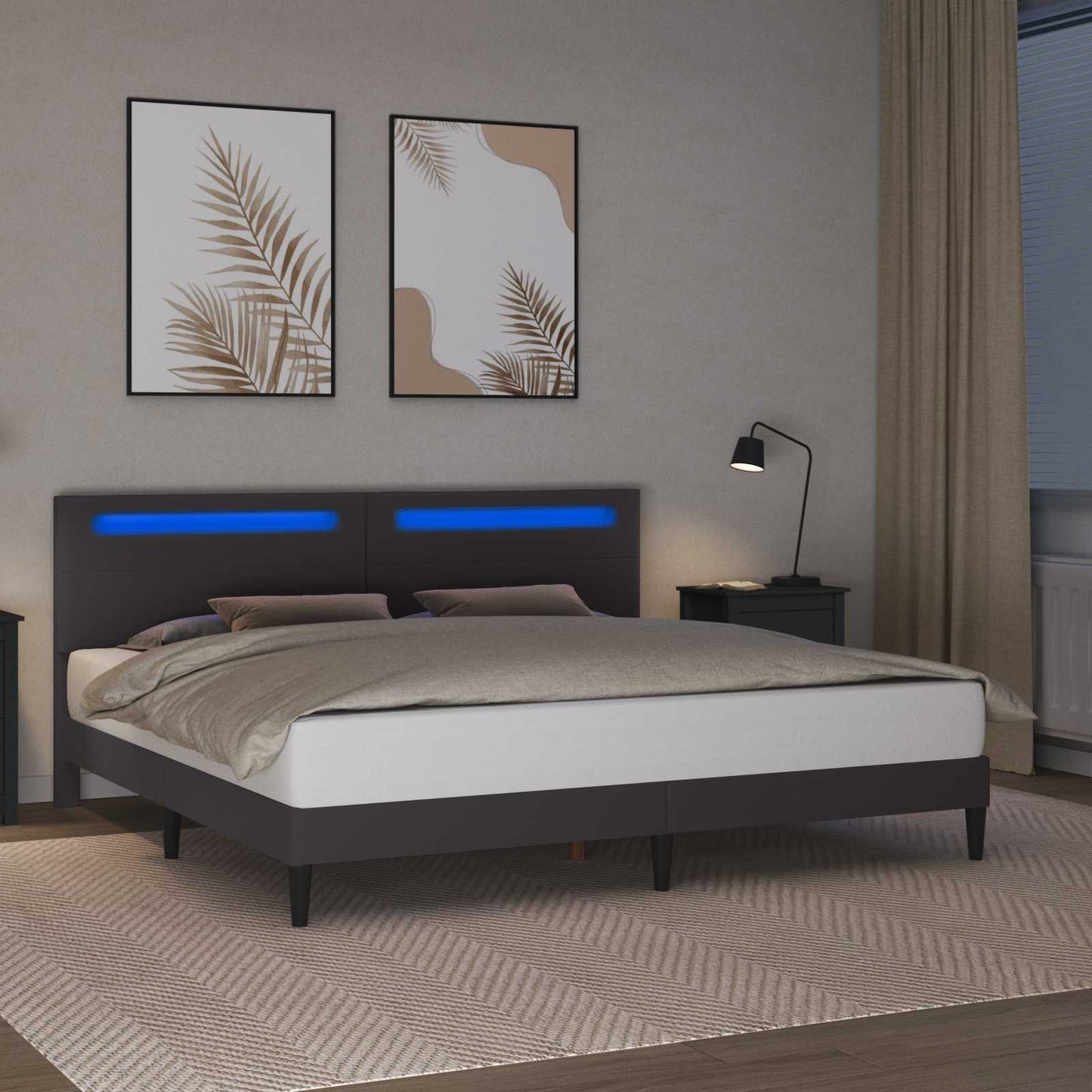 Bed Frame with LED Strip Lights Grey 180 x 200 cm Faux Leather