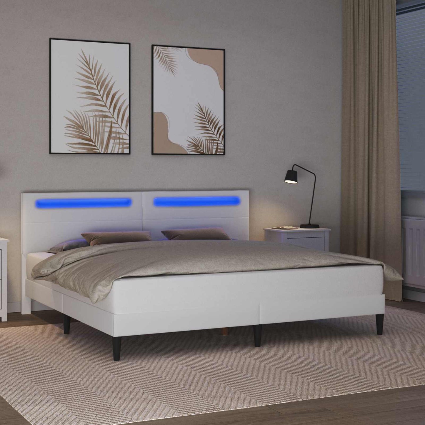 Bed Frame with LED Strip Lights White 180 x 200 cm Faux Leather