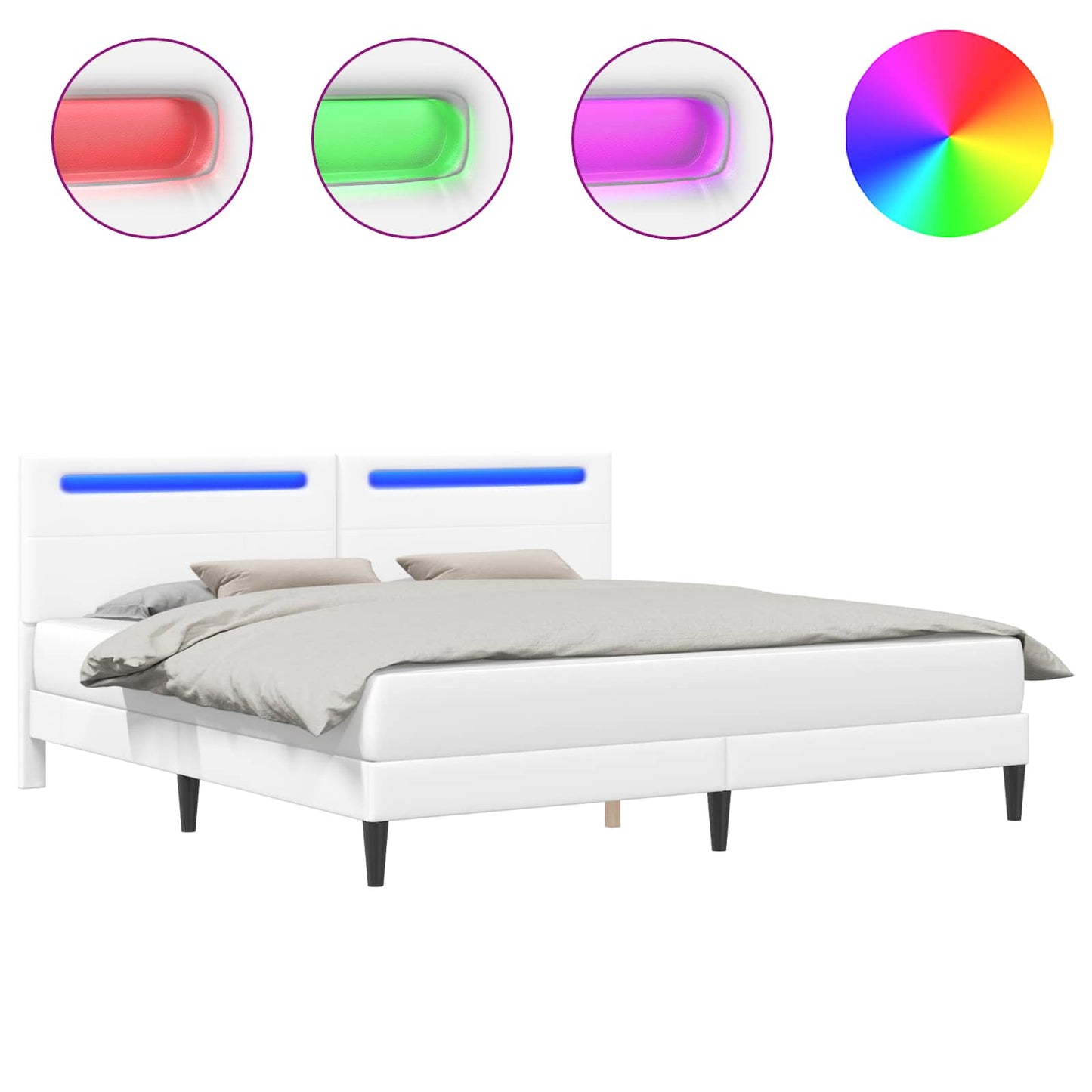 Bed Frame with LED Strip Lights White 180 x 200 cm Faux Leather