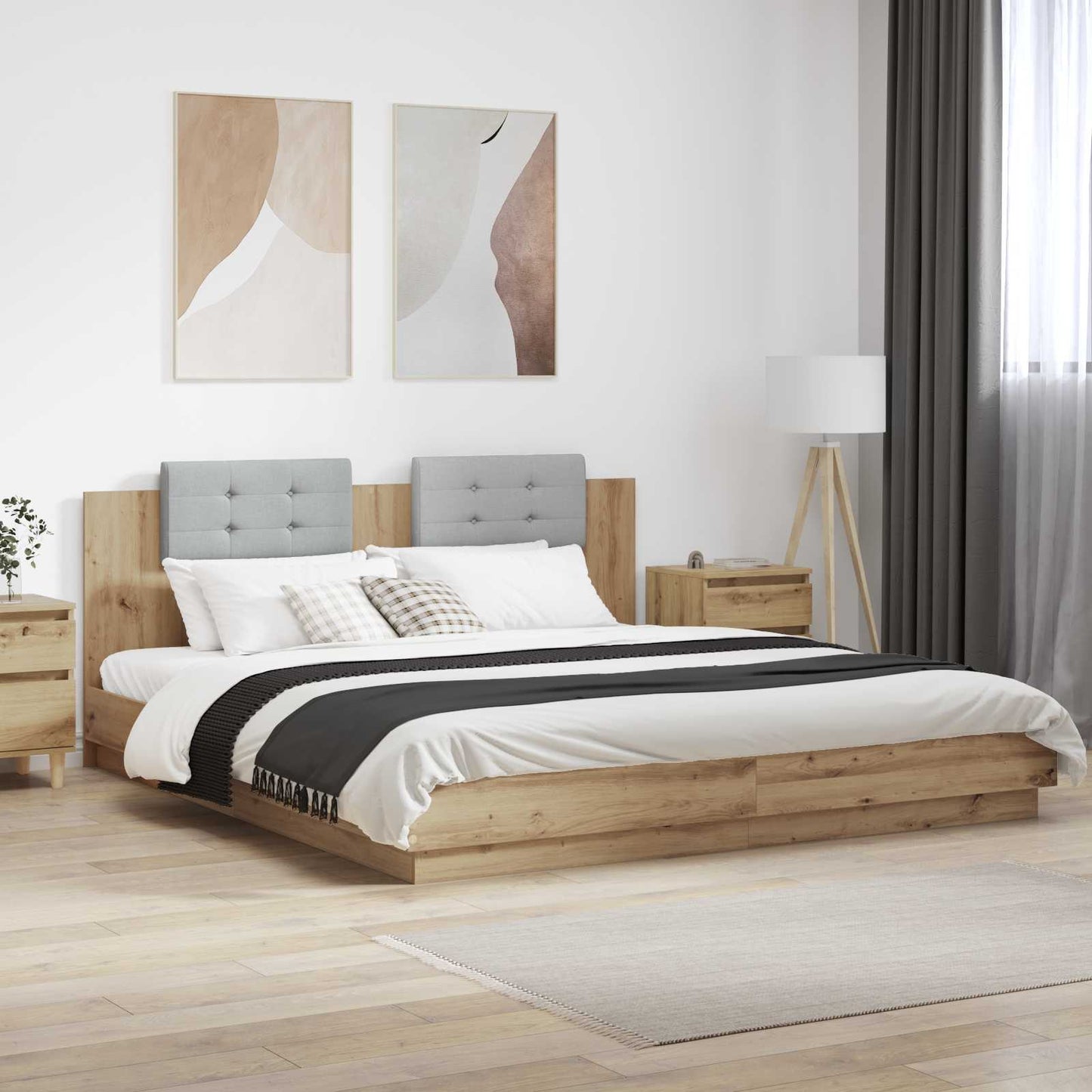 Bed Frame with Headboard with Storage Artisan Oak 180 x 200 cm