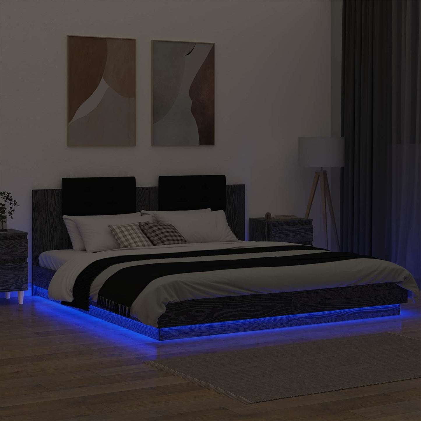 Bed Frame with Headboard Black Oak 180 x 200 cm Engineered Wood