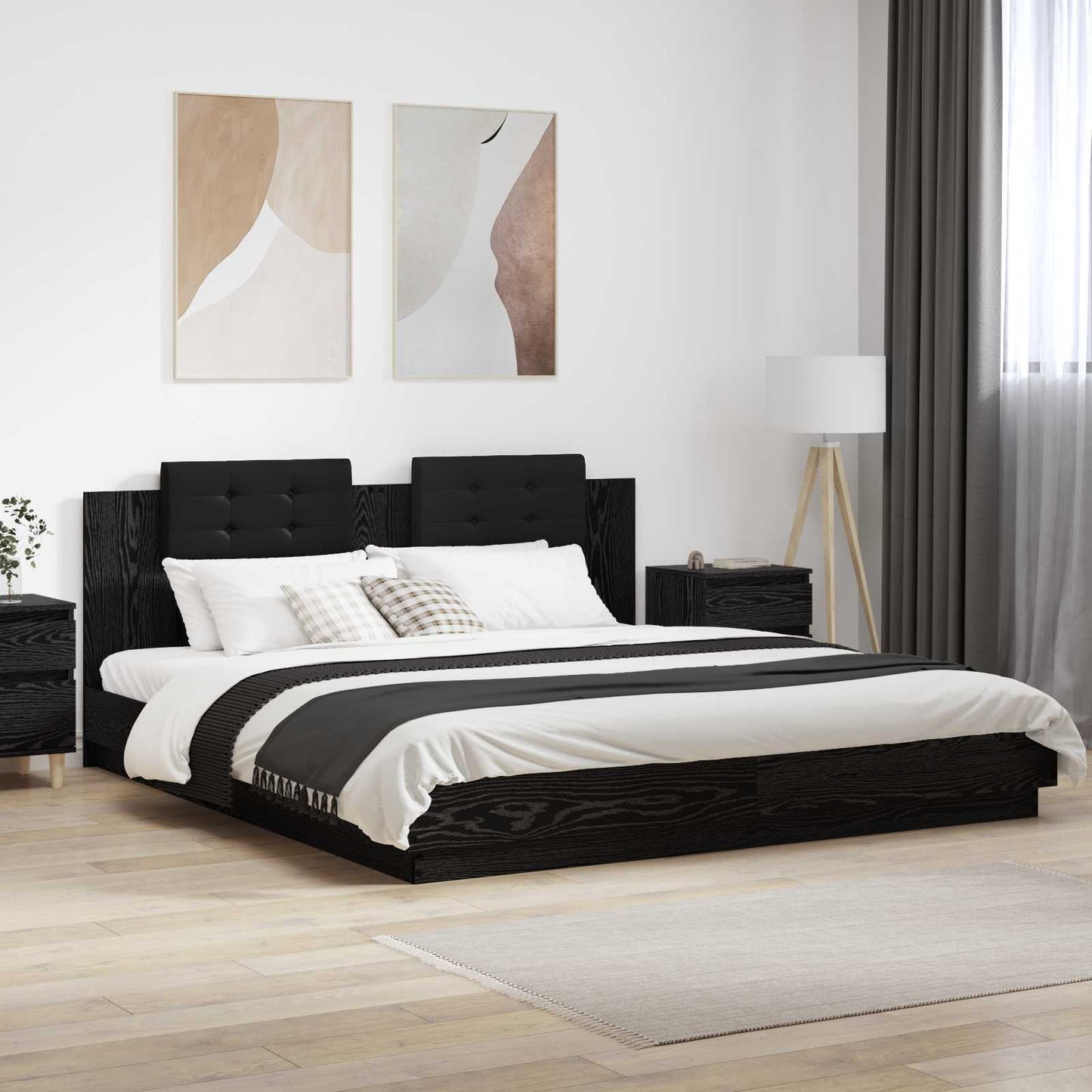 Bed Frame with Headboard Black Oak 180 x 200 cm Engineered Wood