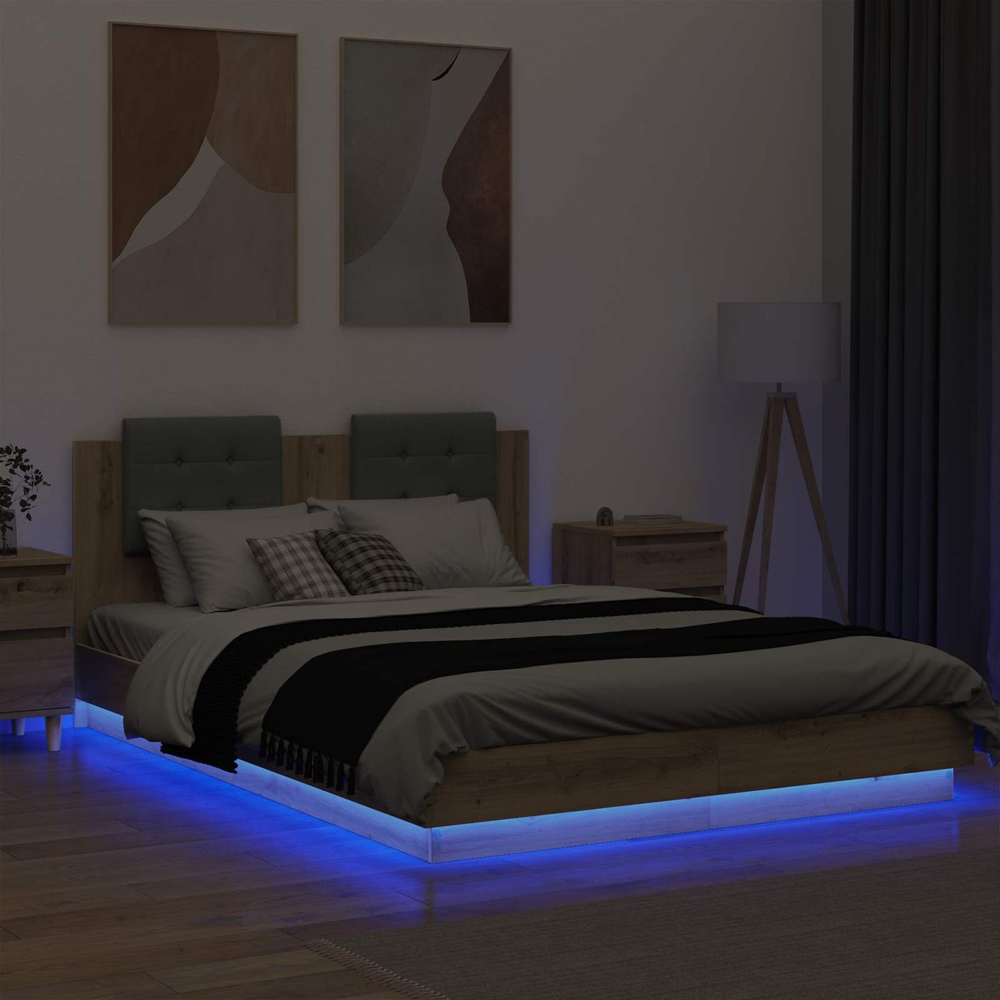 Bed Frame with Headboard with Storage Artisan Oak 160 x 200 cm