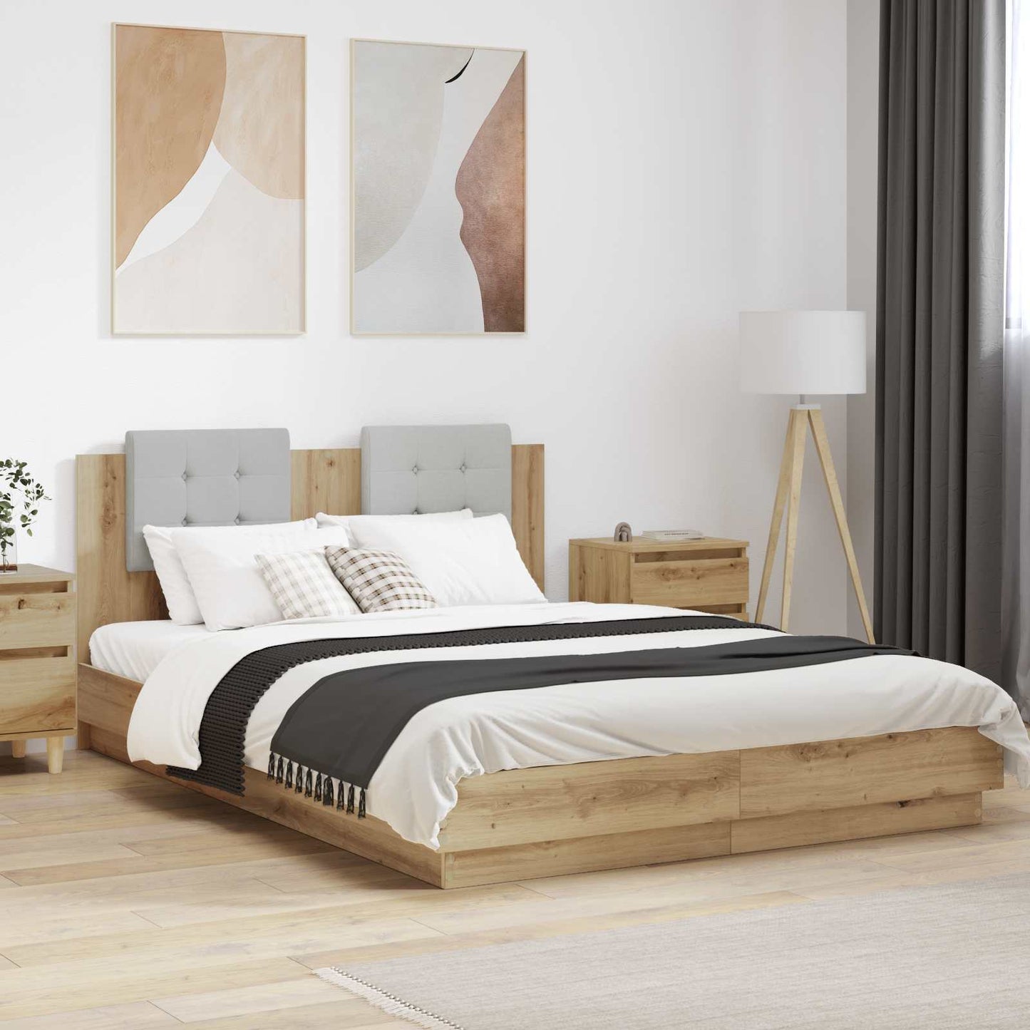Bed Frame with Headboard with Storage Artisan Oak 160 x 200 cm