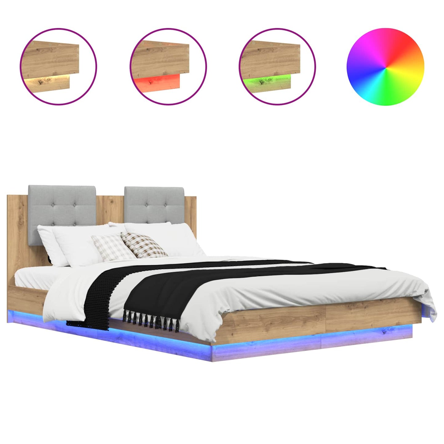 Bed Frame with Headboard with Storage Artisan Oak 160 x 200 cm