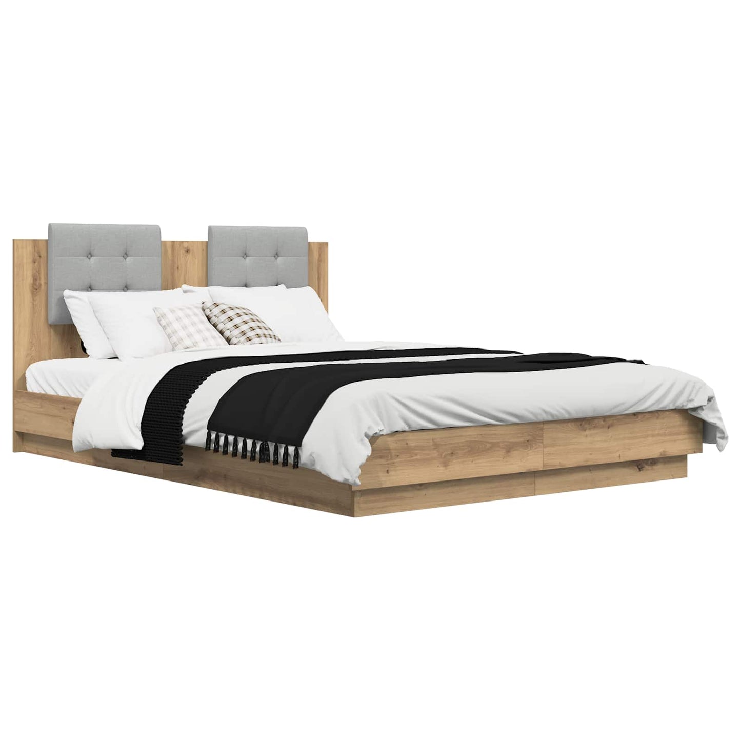 Bed Frame with Headboard with Storage Artisan Oak 160 x 200 cm