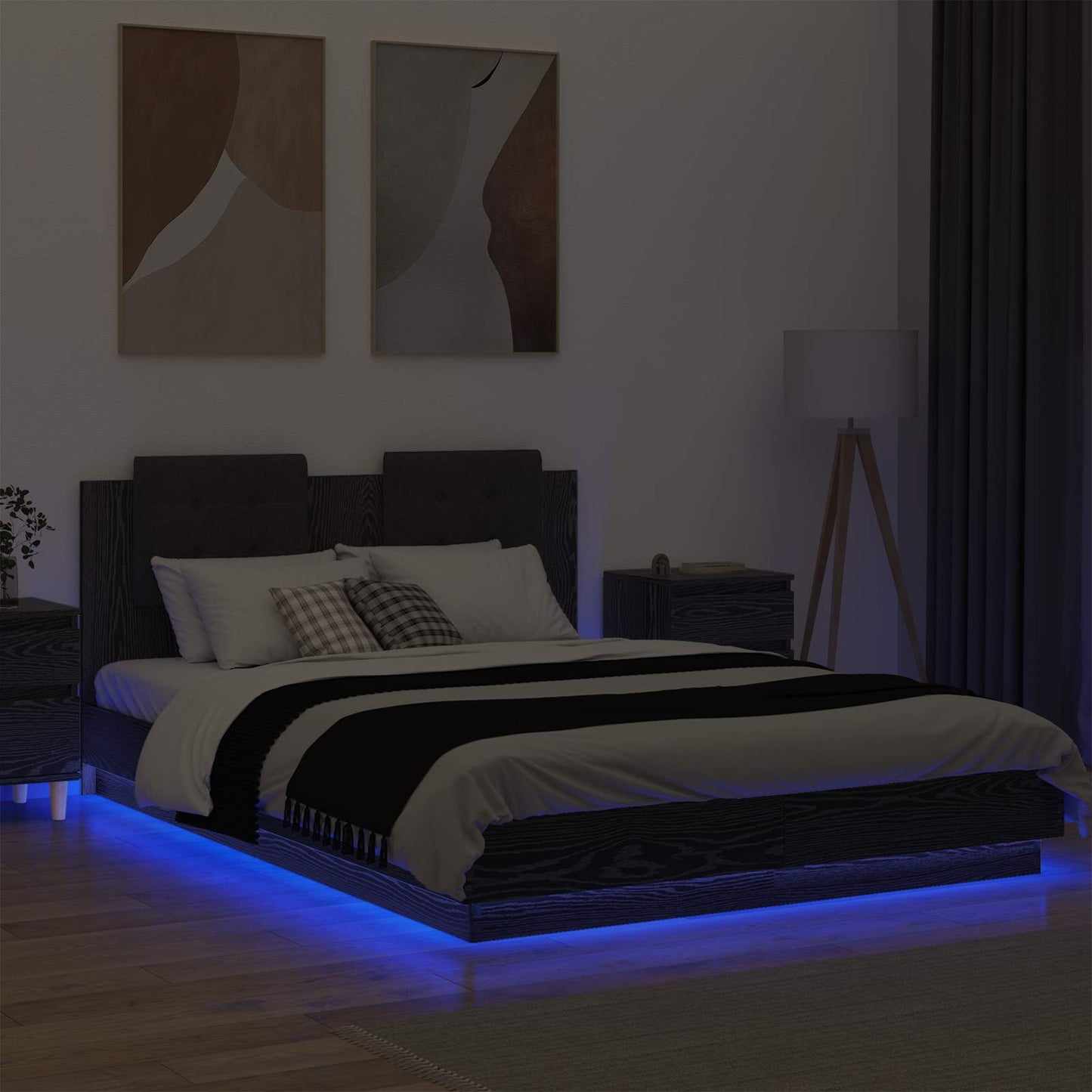 Bed Frame with Headboard Black Oak 150 x 200 cm Engineered Wood