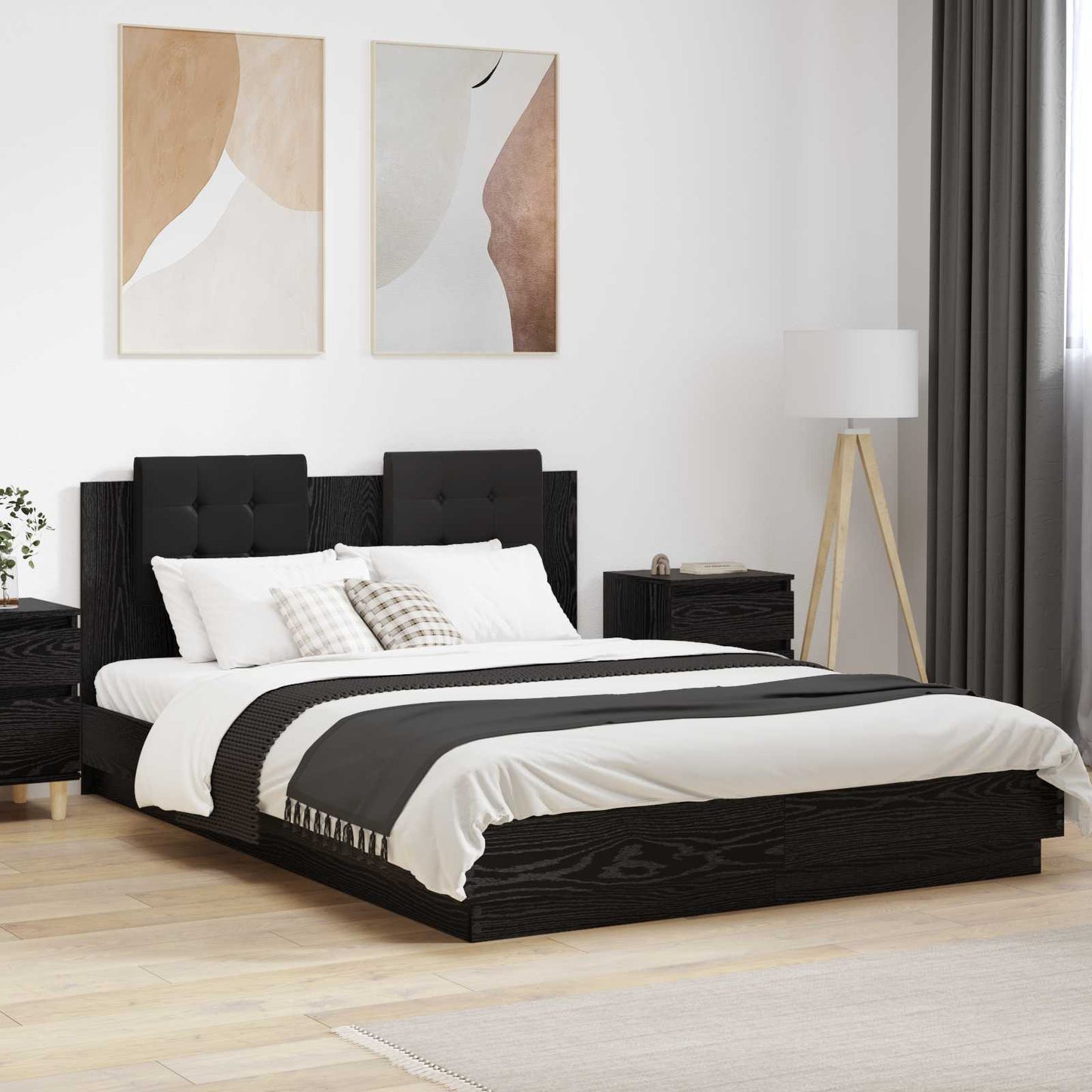 Bed Frame with Headboard Black Oak 120 x 200 cm Engineered Wood